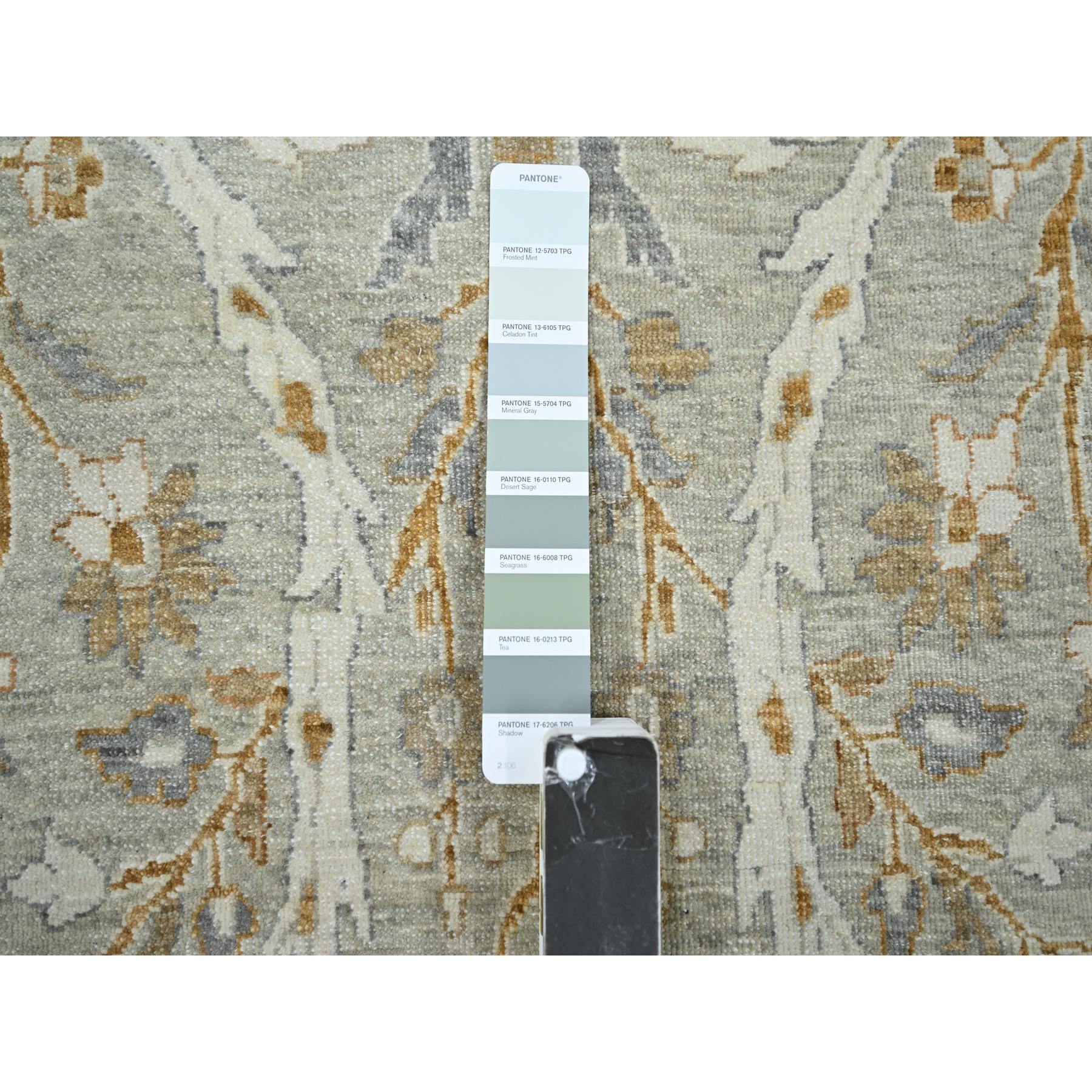 10'x14' Stone Gray, Meditation Tree of Life Design, Tone on Tone, Zero Pile, 100% Wool, Densely Woven, Hand Knotted, 200 KPSI, Oriental Rug Sh76162