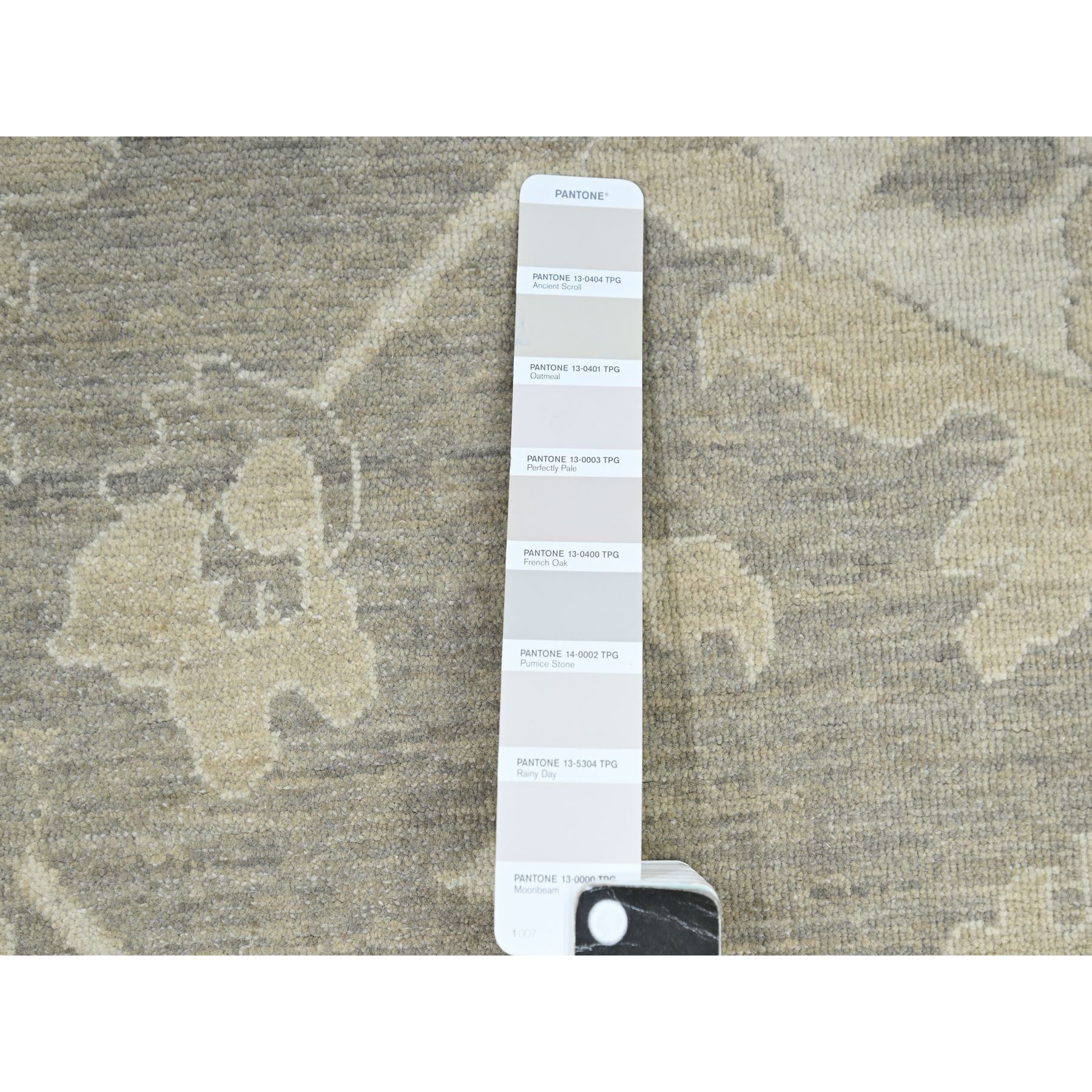 9'1"x12'3" Fossil Gray, Ziegler Mahal Large Flowers Design, Tone on Tone, Zero Pile, 100% Wool, Hand Knotted, Dense Weave, Oriental Rug Sh76163