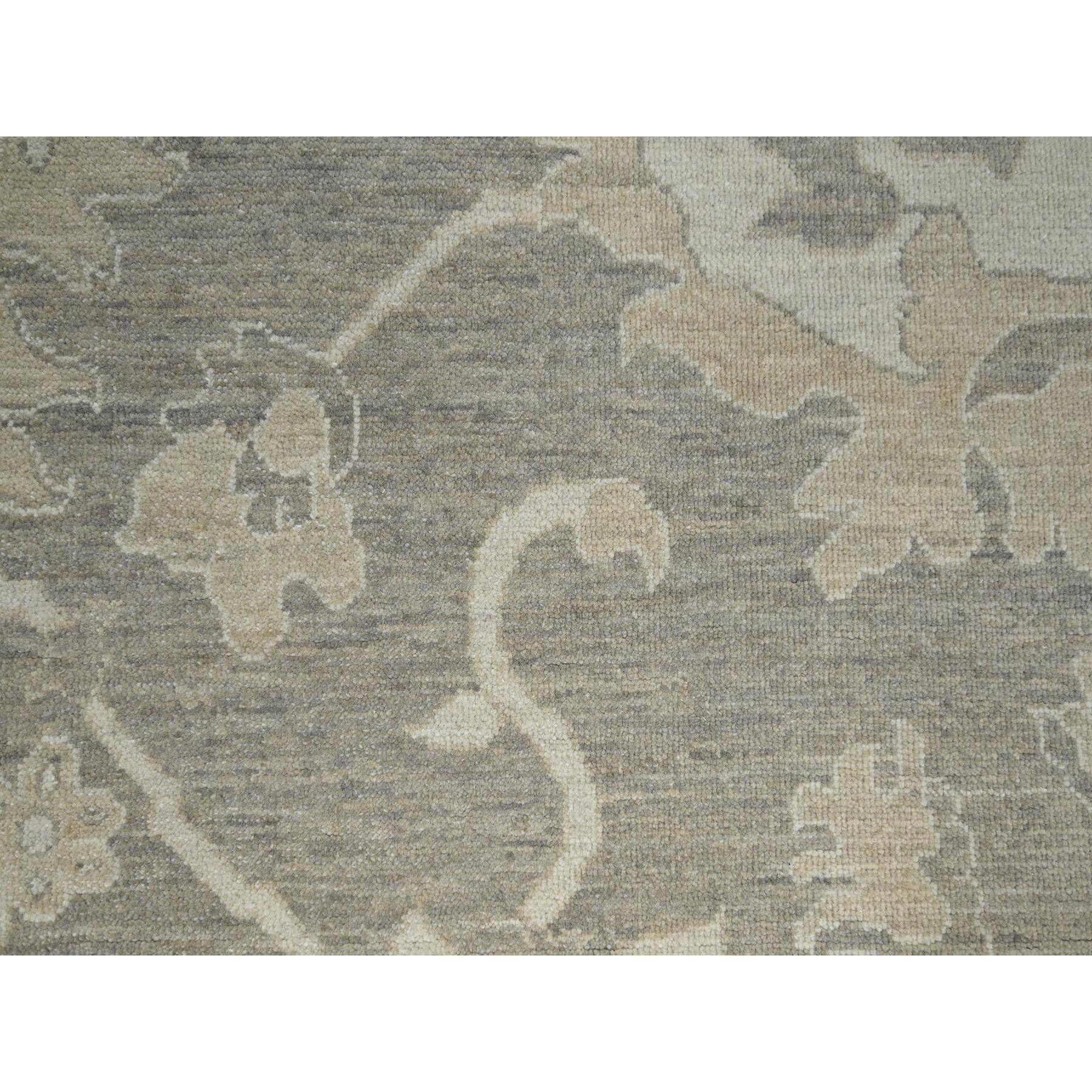 9'1"x12'3" Fossil Gray, Ziegler Mahal Large Flowers Design, Tone on Tone, Zero Pile, 100% Wool, Hand Knotted, Dense Weave, Oriental Rug Sh76163