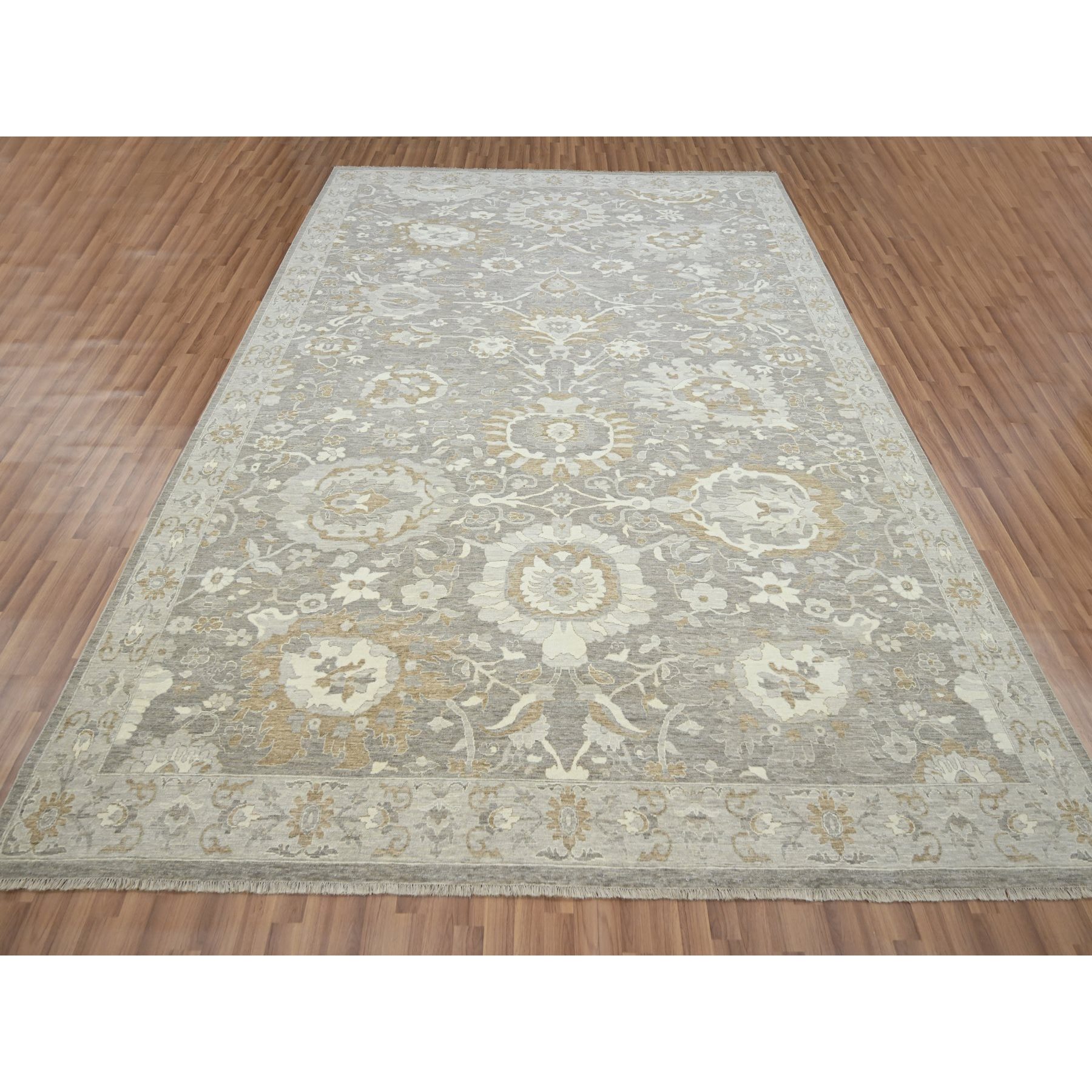 9'x11'10" Carbon Gray, Dense Weave, Hand Knotted, Ziegler Mahal Large Flowers Design, Tone on Tone, Zero Pile, 100% Wool, Oriental Rug Sh76164