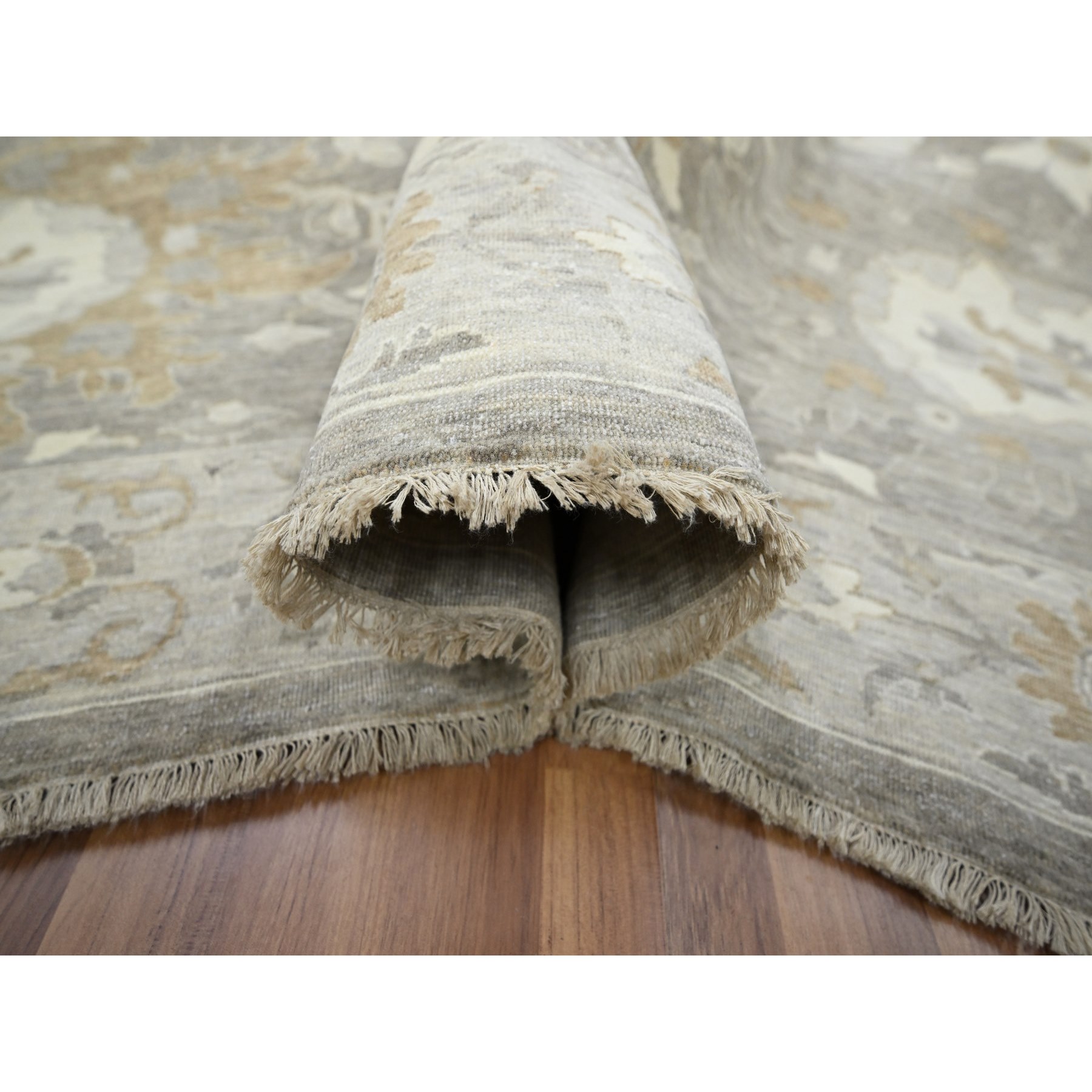 9'x11'10" Carbon Gray, Dense Weave, Hand Knotted, Ziegler Mahal Large Flowers Design, Tone on Tone, Zero Pile, 100% Wool, Oriental Rug Sh76164