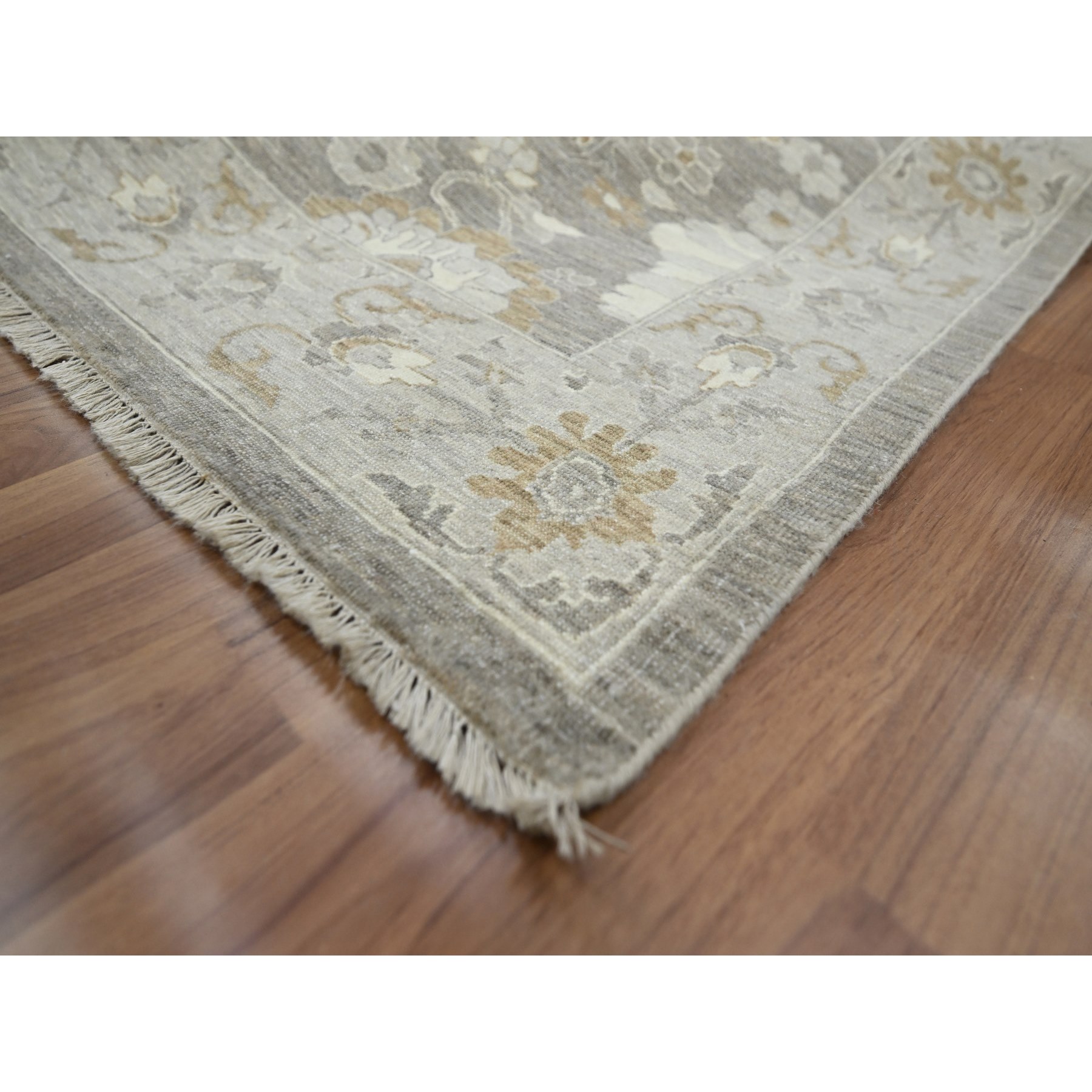 9'x11'10" Carbon Gray, Dense Weave, Hand Knotted, Ziegler Mahal Large Flowers Design, Tone on Tone, Zero Pile, 100% Wool, Oriental Rug Sh76164