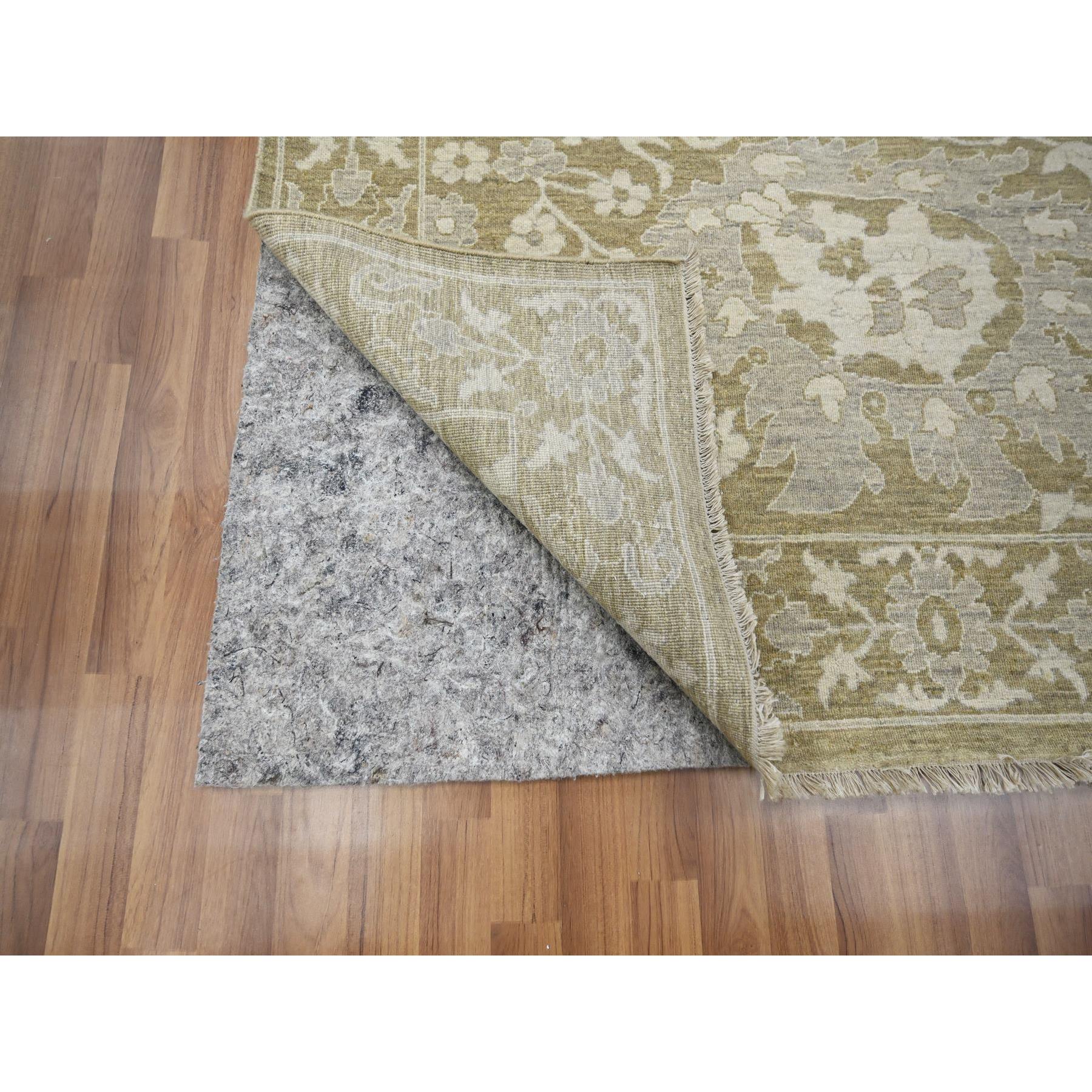 9'x12' Reseda Green, Ziegler Mahal Large Flowers Design, Tone on Tone, Zero Pile, 100% Wool, Hand Knotted, Dense Weave, Oriental Rug Sh76165
