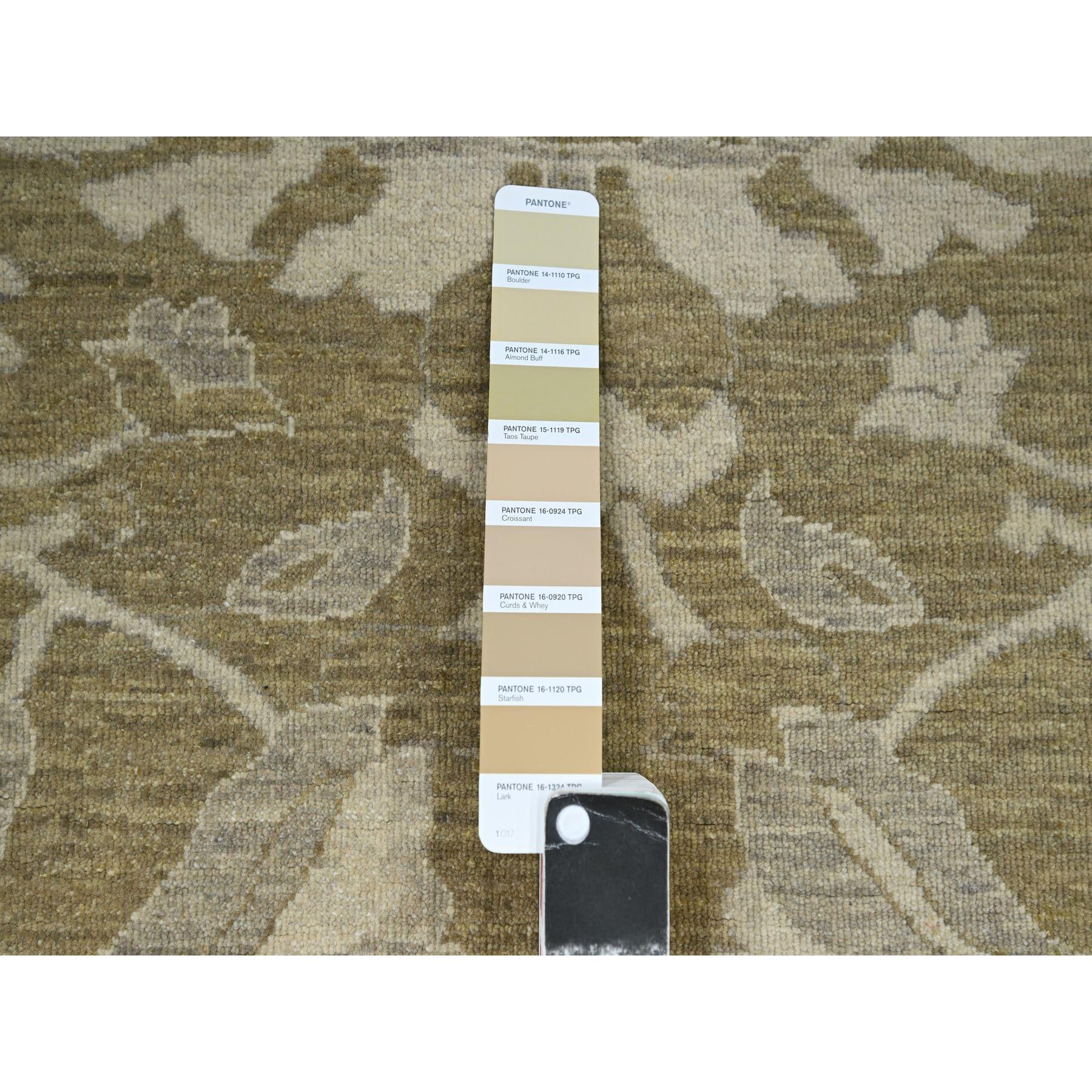 9'x12' Reseda Green, Ziegler Mahal Large Flowers Design, Tone on Tone, Zero Pile, 100% Wool, Hand Knotted, Dense Weave, Oriental Rug Sh76165