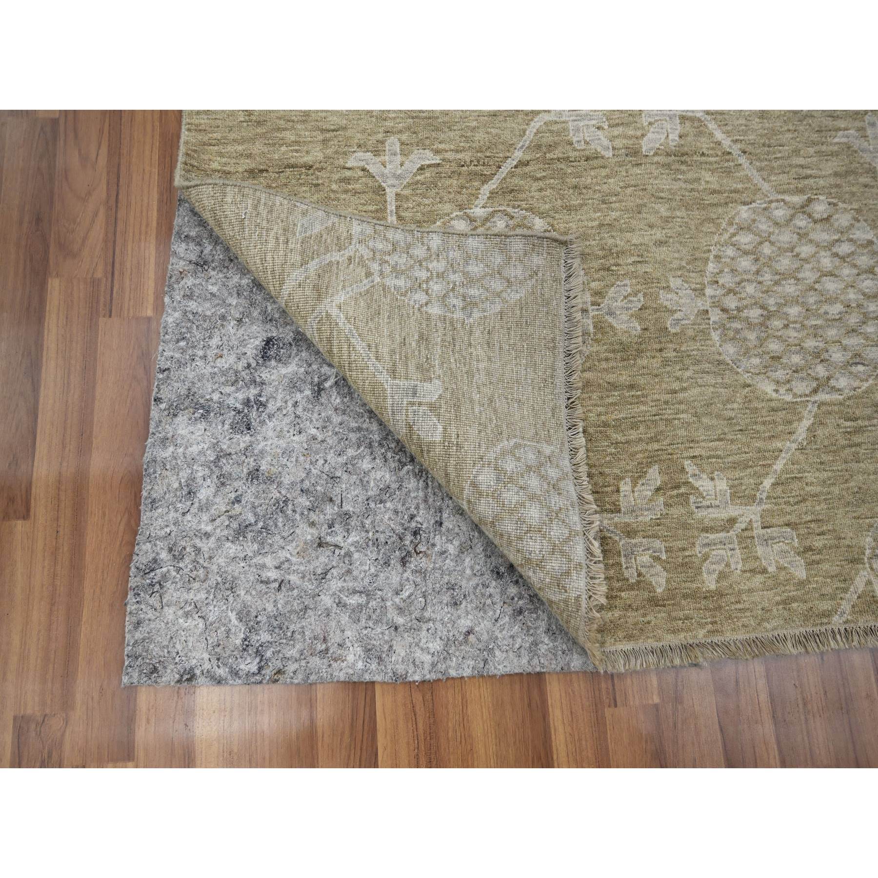 8'1"x10'1" Dark Vanilla Brown, Pomegranate Khotan Design, Tone on Tone, Zero Pile, 100% Wool, Hand Knotted, Dense Weave, Oriental Rug Sh76166
