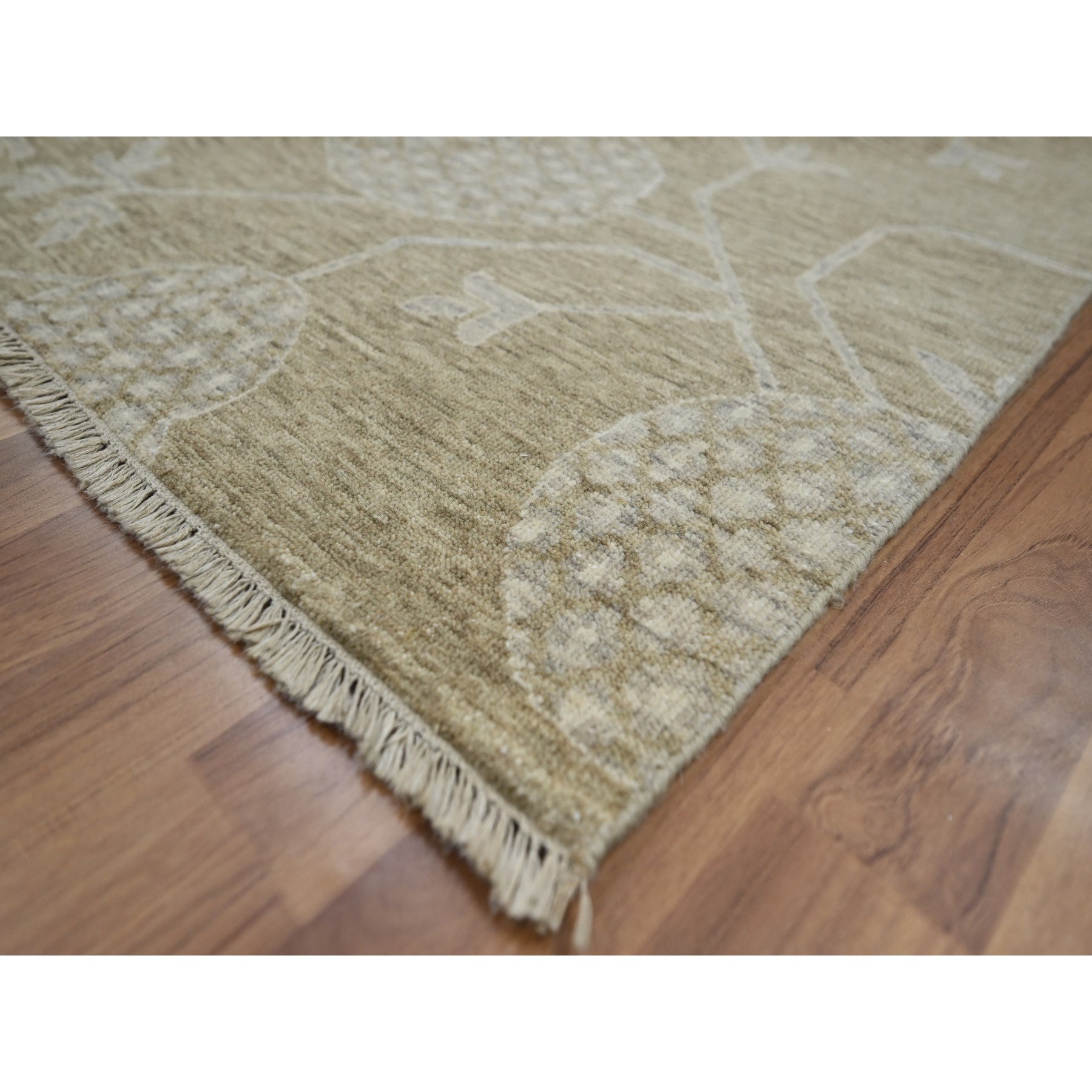 8'1"x10'1" Dark Vanilla Brown, Pomegranate Khotan Design, Tone on Tone, Zero Pile, 100% Wool, Hand Knotted, Dense Weave, Oriental Rug Sh76166