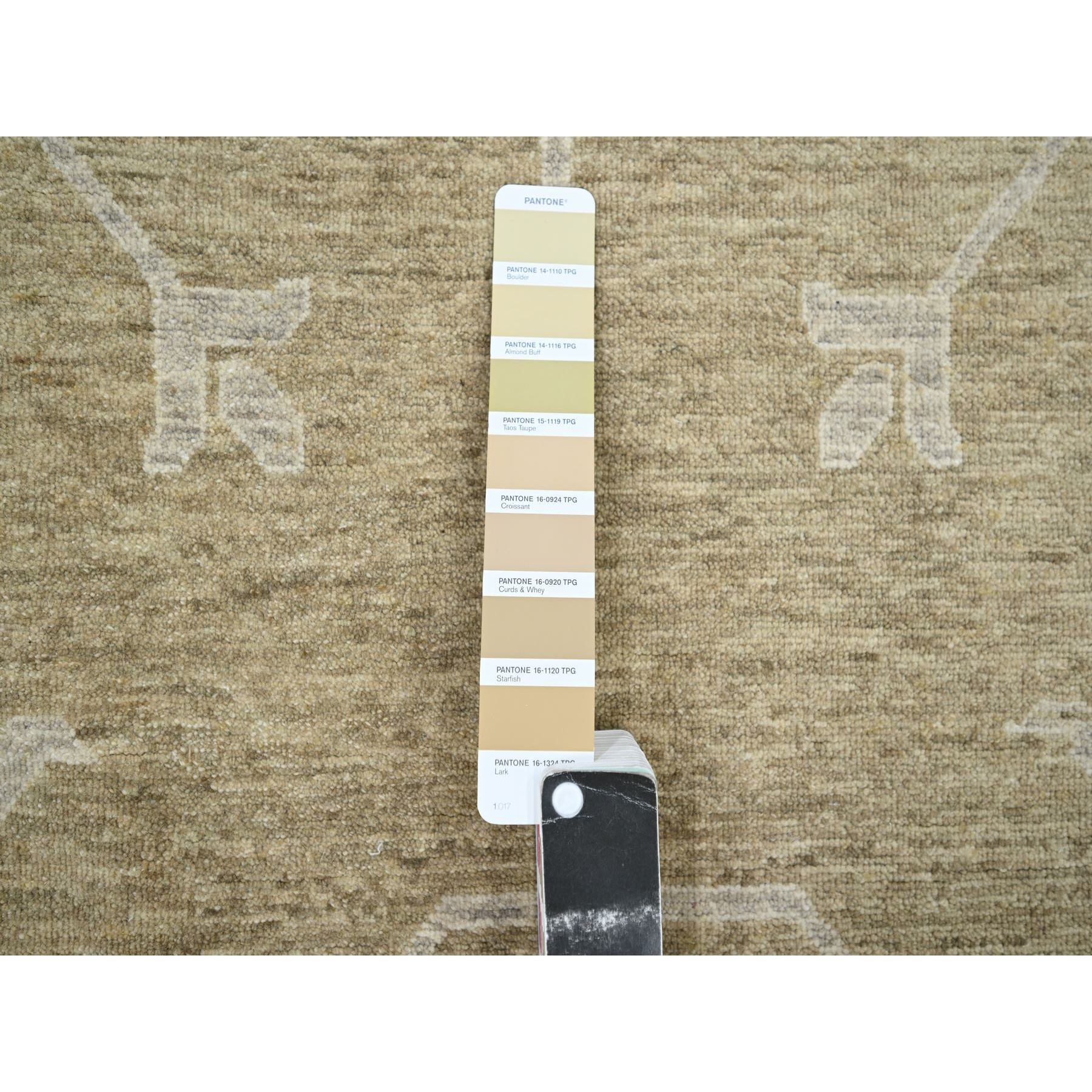 8'1"x10'1" Dark Vanilla Brown, Pomegranate Khotan Design, Tone on Tone, Zero Pile, 100% Wool, Hand Knotted, Dense Weave, Oriental Rug Sh76166