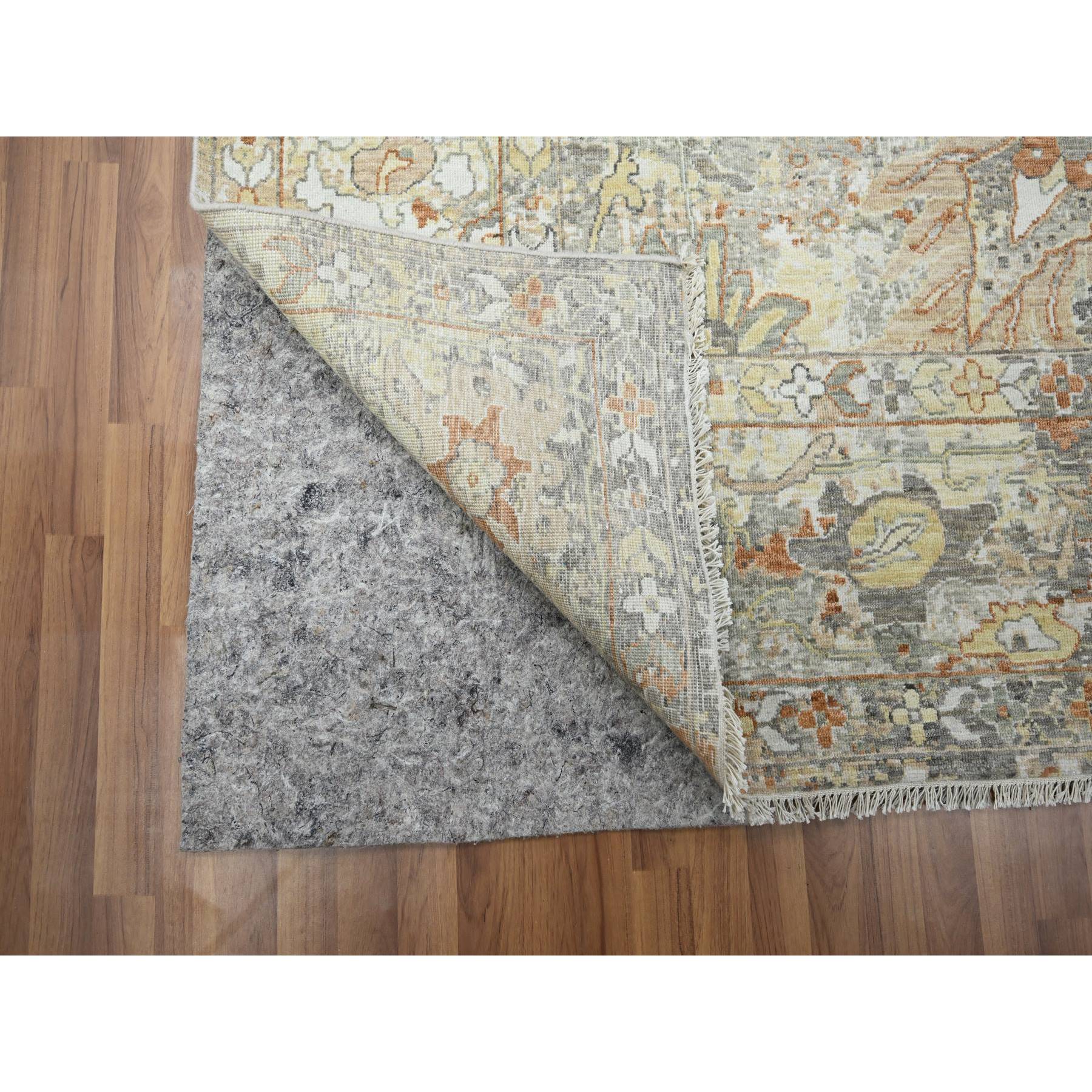9'1"x12'3" Spanish Gray with Beige, Broken and Erased Sultanabad Design, Zero Pile, 100% Wool, Hand Knotted, Oriental Rug Sh76167
