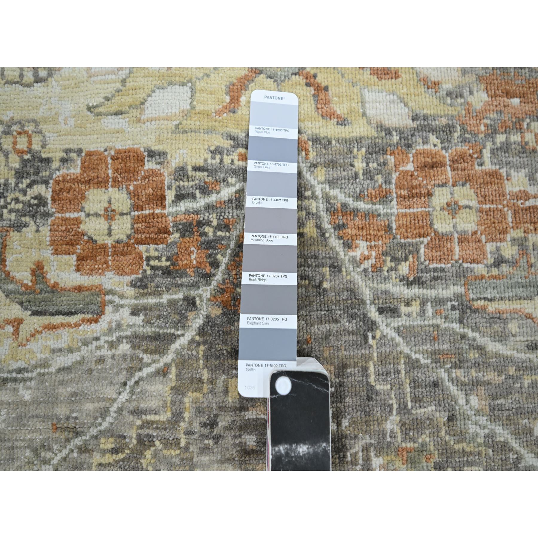 9'1"x12'3" Spanish Gray with Beige, Broken and Erased Sultanabad Design, Zero Pile, 100% Wool, Hand Knotted, Oriental Rug Sh76167
