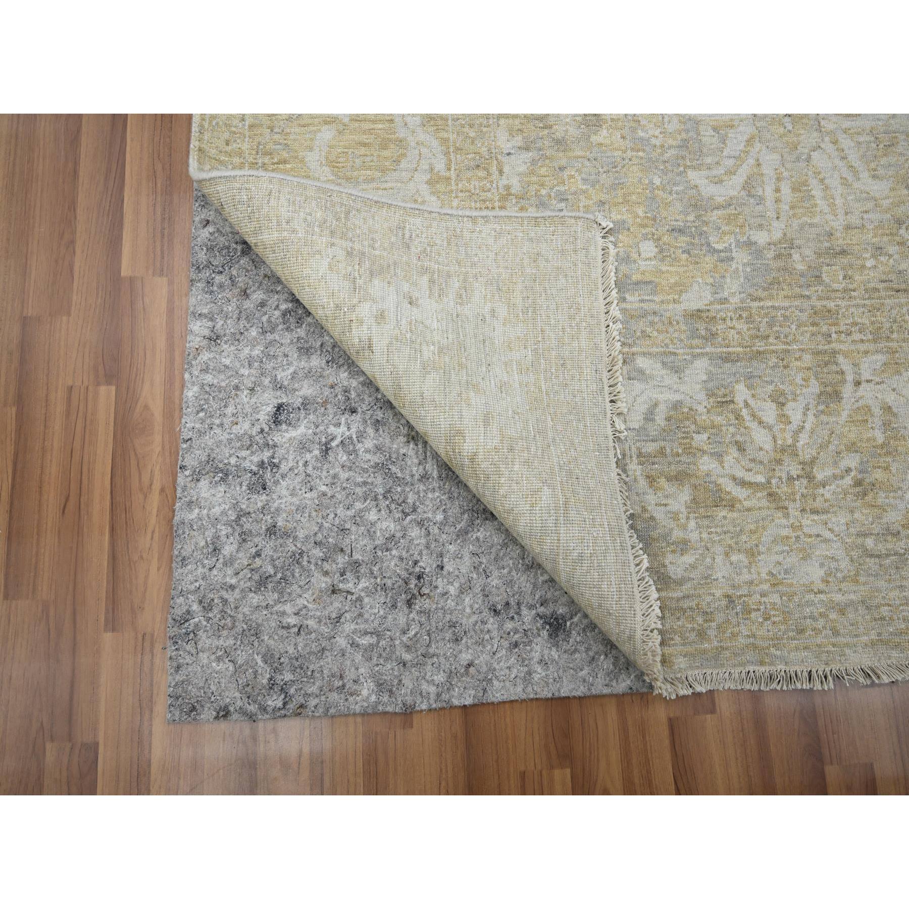 9'1"x12'2" Beige with Cloud Gray, Broken and Erased Sultanabad Design, Zero Pile, 100% Wool, Hand Knotted, Oriental Rug Sh76168