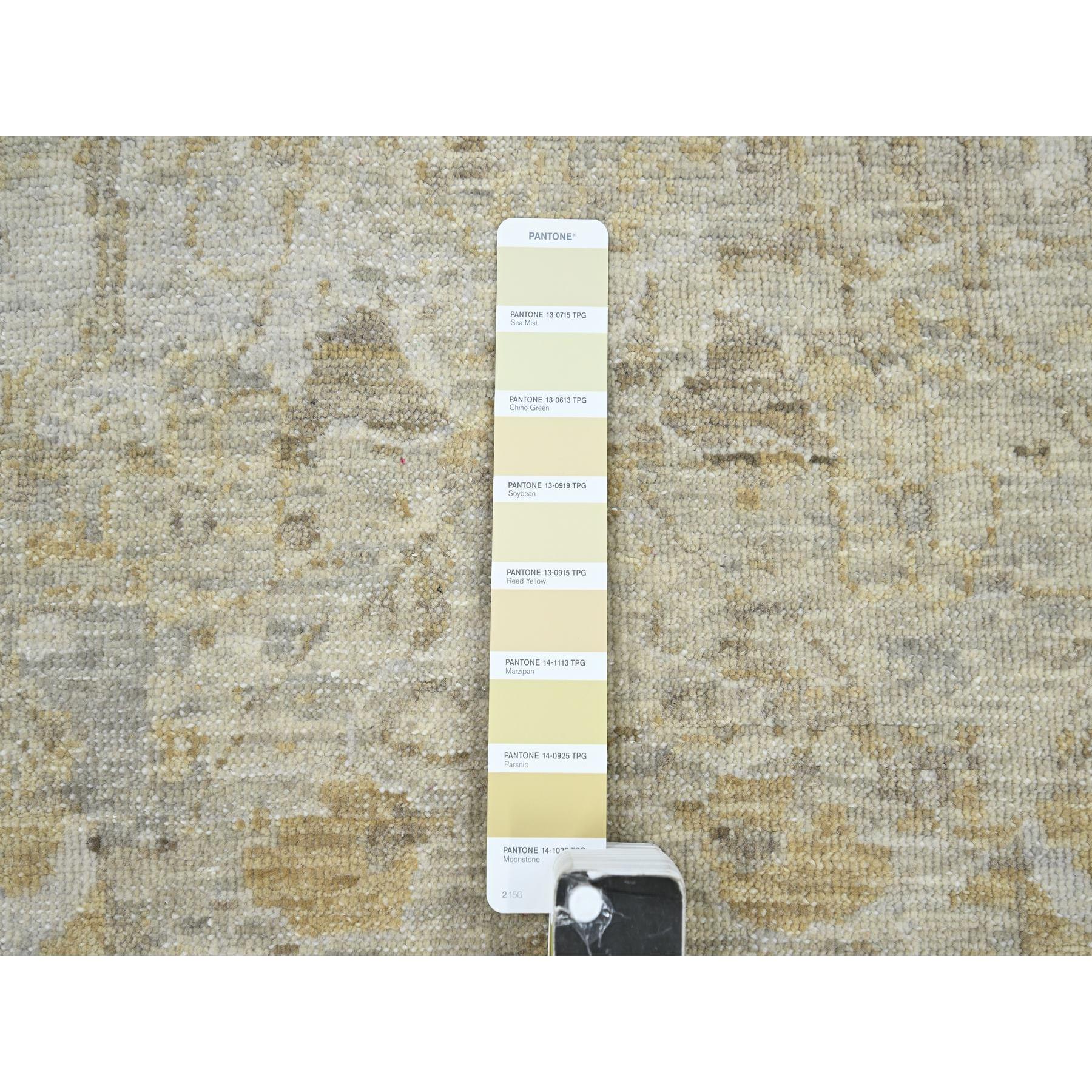 9'1"x12'2" Beige with Cloud Gray, Broken and Erased Sultanabad Design, Zero Pile, 100% Wool, Hand Knotted, Oriental Rug Sh76168