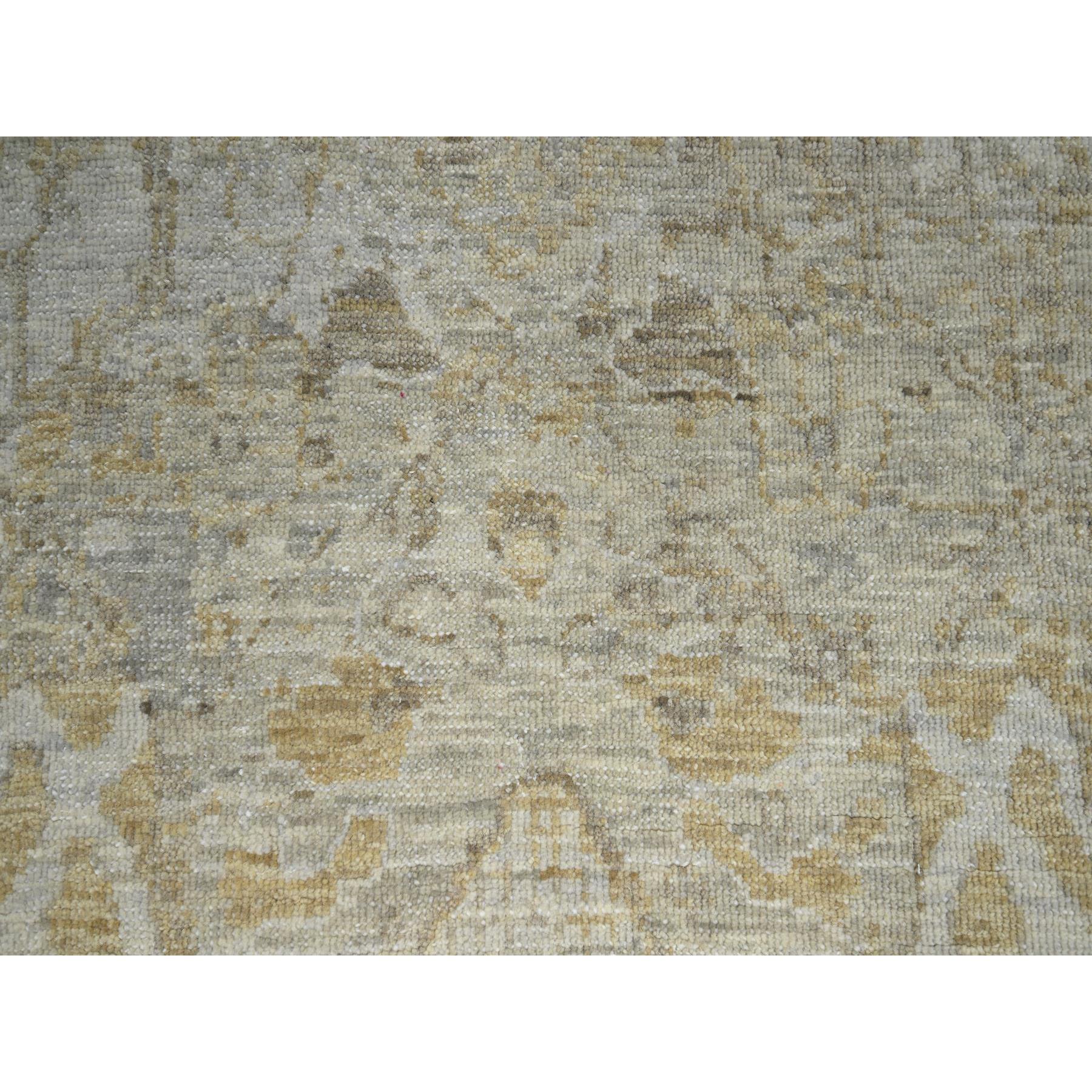 9'1"x12'2" Beige with Cloud Gray, Broken and Erased Sultanabad Design, Zero Pile, 100% Wool, Hand Knotted, Oriental Rug Sh76168