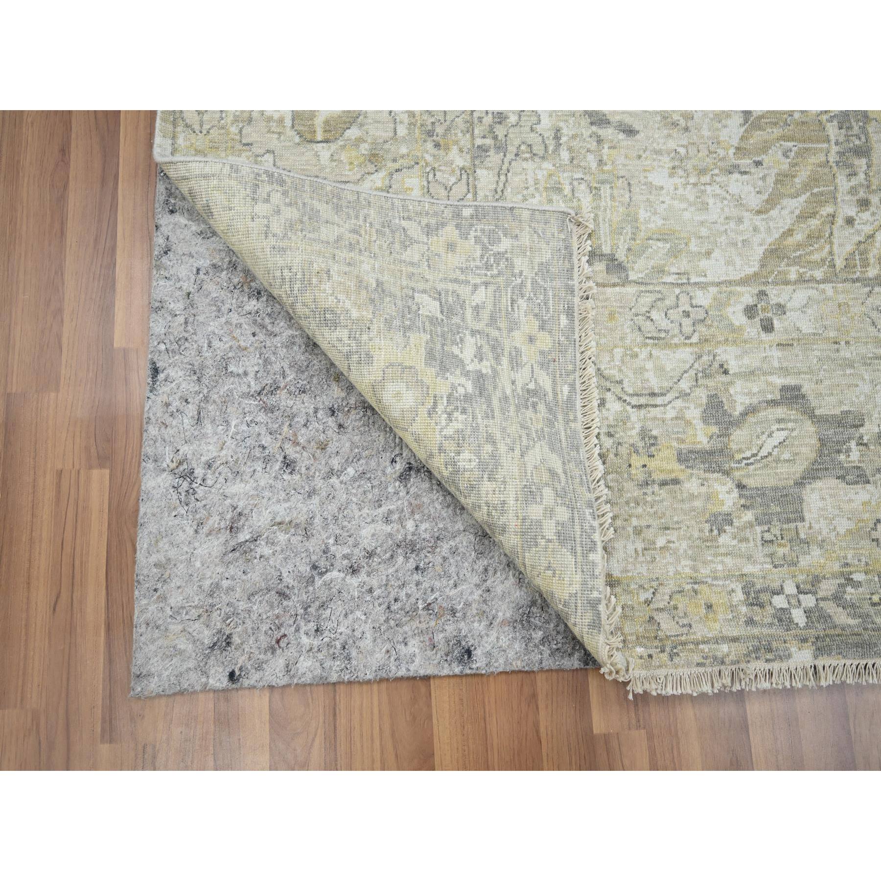 9'2"x12'5" Spanish Gray with Beige, Hand Knotted, Broken and Erased Sultanabad Design, Zero Pile, 100% Wool, Oriental Rug Sh76169