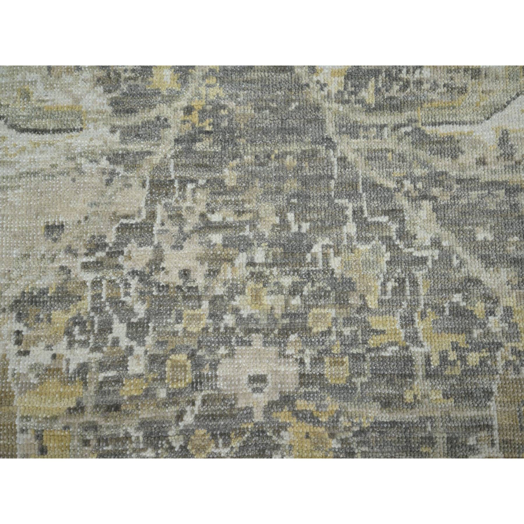 9'2"x12'5" Spanish Gray with Beige, Hand Knotted, Broken and Erased Sultanabad Design, Zero Pile, 100% Wool, Oriental Rug Sh76169