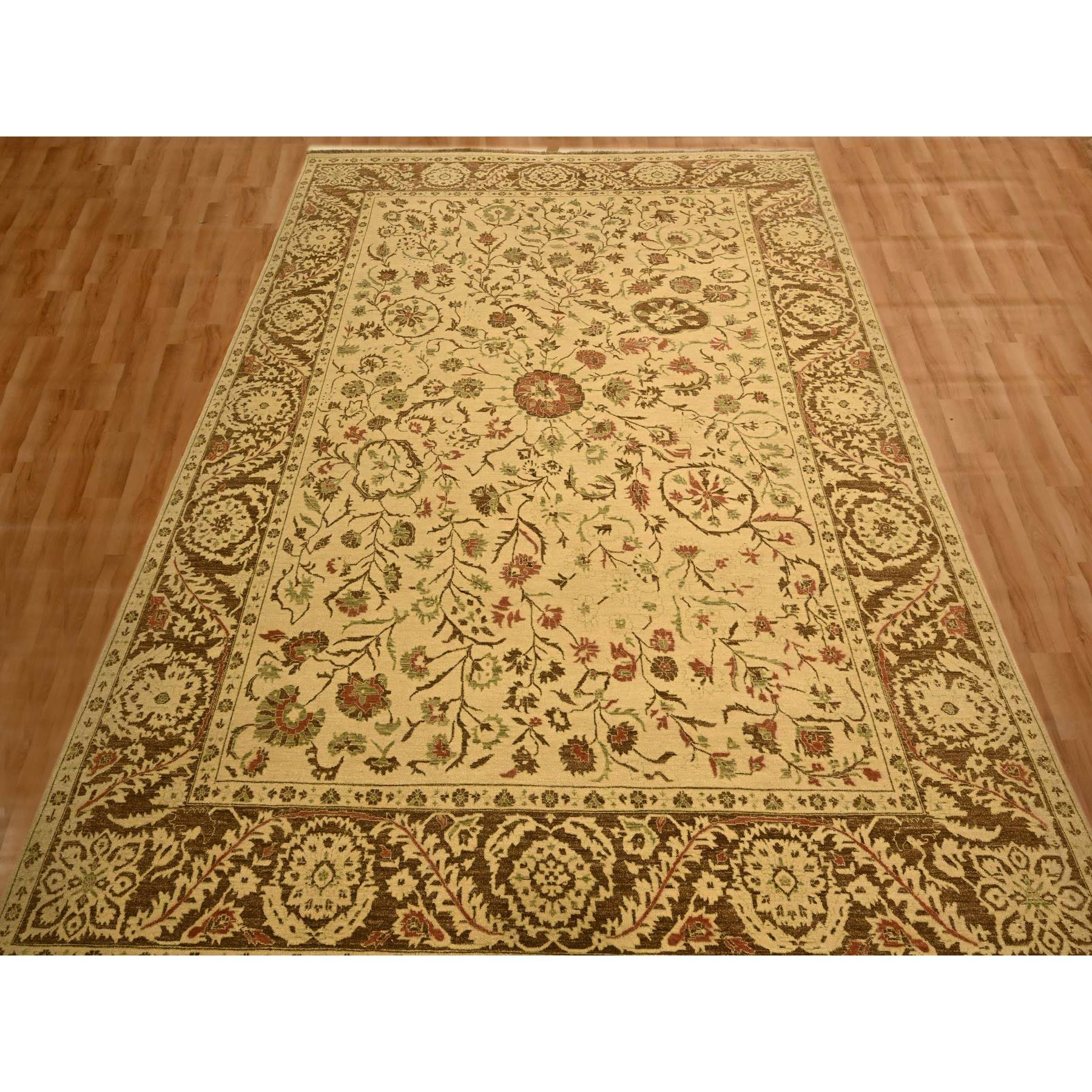 10'x13'10" Biscotti Brown, Agra, All Over Leaf Design, Zero Pile, 100% Wool, Hand Knotted, Vegetable Dyes, Oriental Rug Sh76170