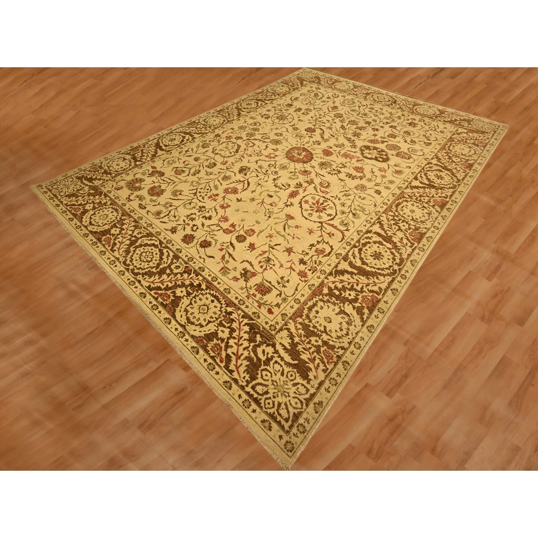 10'x13'10" Biscotti Brown, Agra, All Over Leaf Design, Zero Pile, 100% Wool, Hand Knotted, Vegetable Dyes, Oriental Rug Sh76170