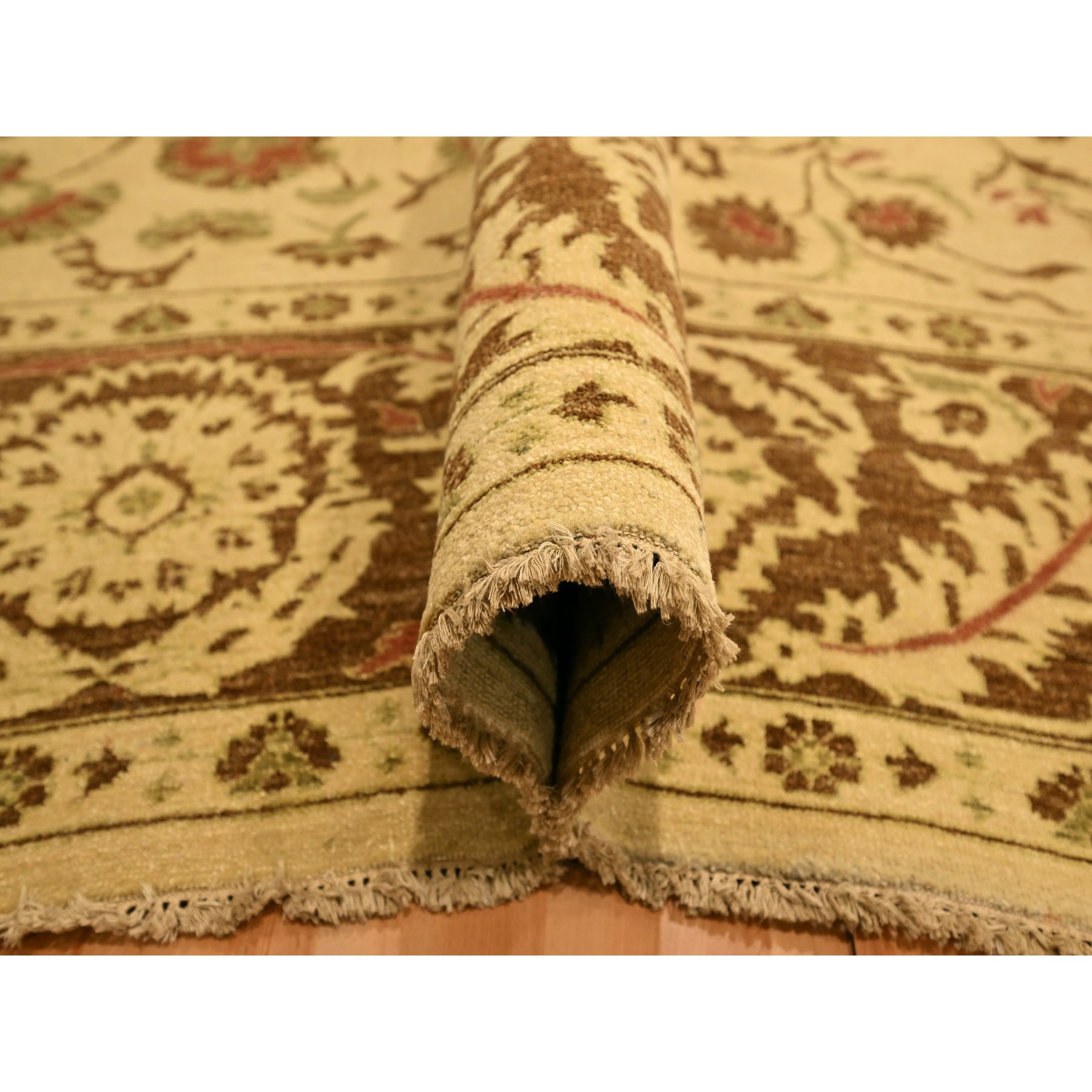 10'x13'10" Biscotti Brown, Agra, All Over Leaf Design, Zero Pile, 100% Wool, Hand Knotted, Vegetable Dyes, Oriental Rug Sh76170