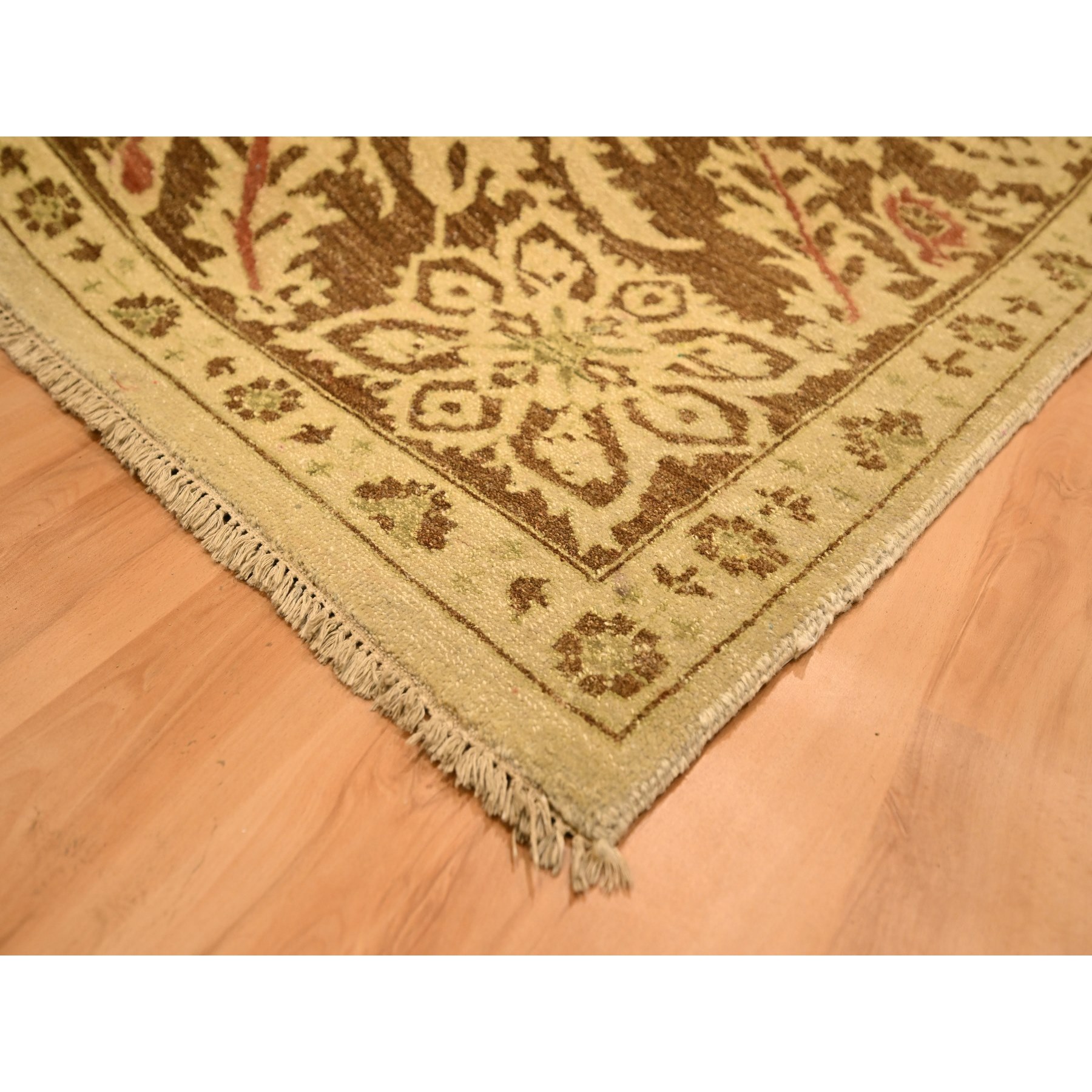 10'x13'10" Biscotti Brown, Agra, All Over Leaf Design, Zero Pile, 100% Wool, Hand Knotted, Vegetable Dyes, Oriental Rug Sh76170