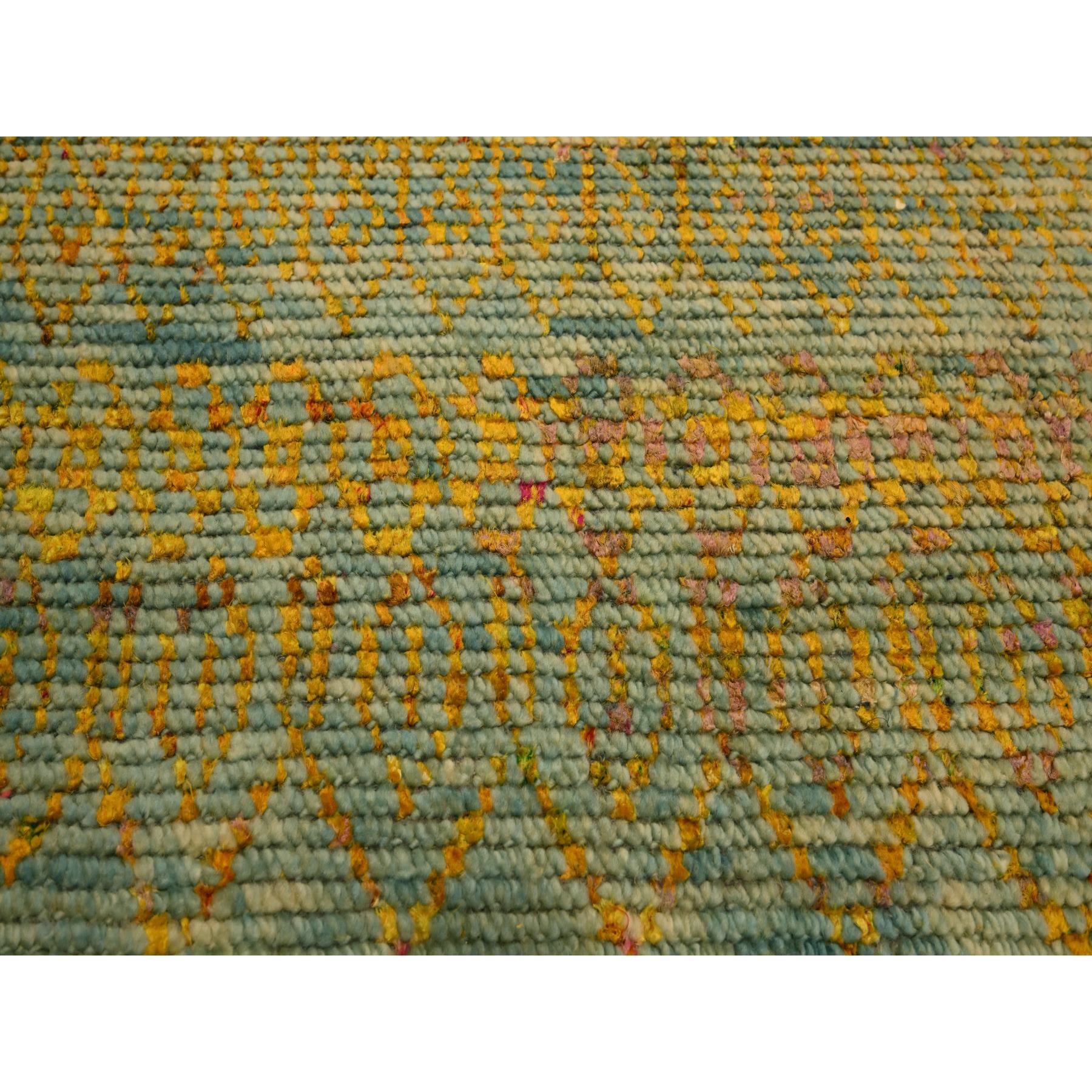 9'9"x13'5" Golden Yellow, Modern Grass Design, Wool and Sari Silk, Tone on Tone, Hand Knotted, Oriental Rug Sh76171