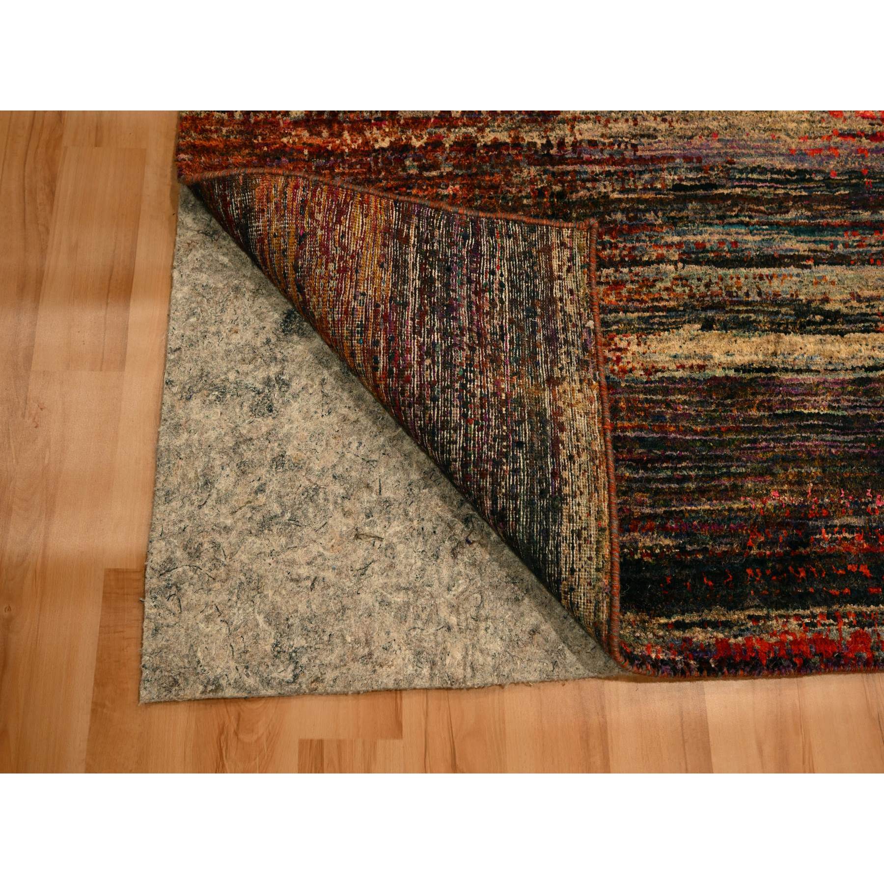 9'10"x14'1" Sunset Colors, Pure Sari Silk, Modern Design, Soft to the Touch, Hand Knotted, Oriental Rug Sh76172