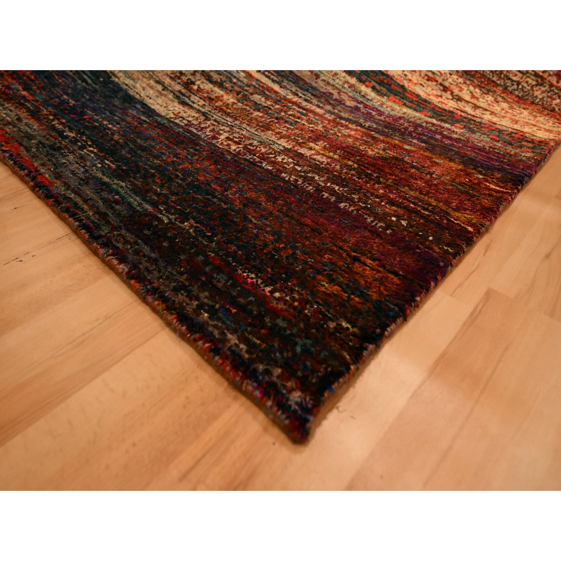9'10"x14'1" Sunset Colors, Pure Sari Silk, Modern Design, Soft to the Touch, Hand Knotted, Oriental Rug Sh76172