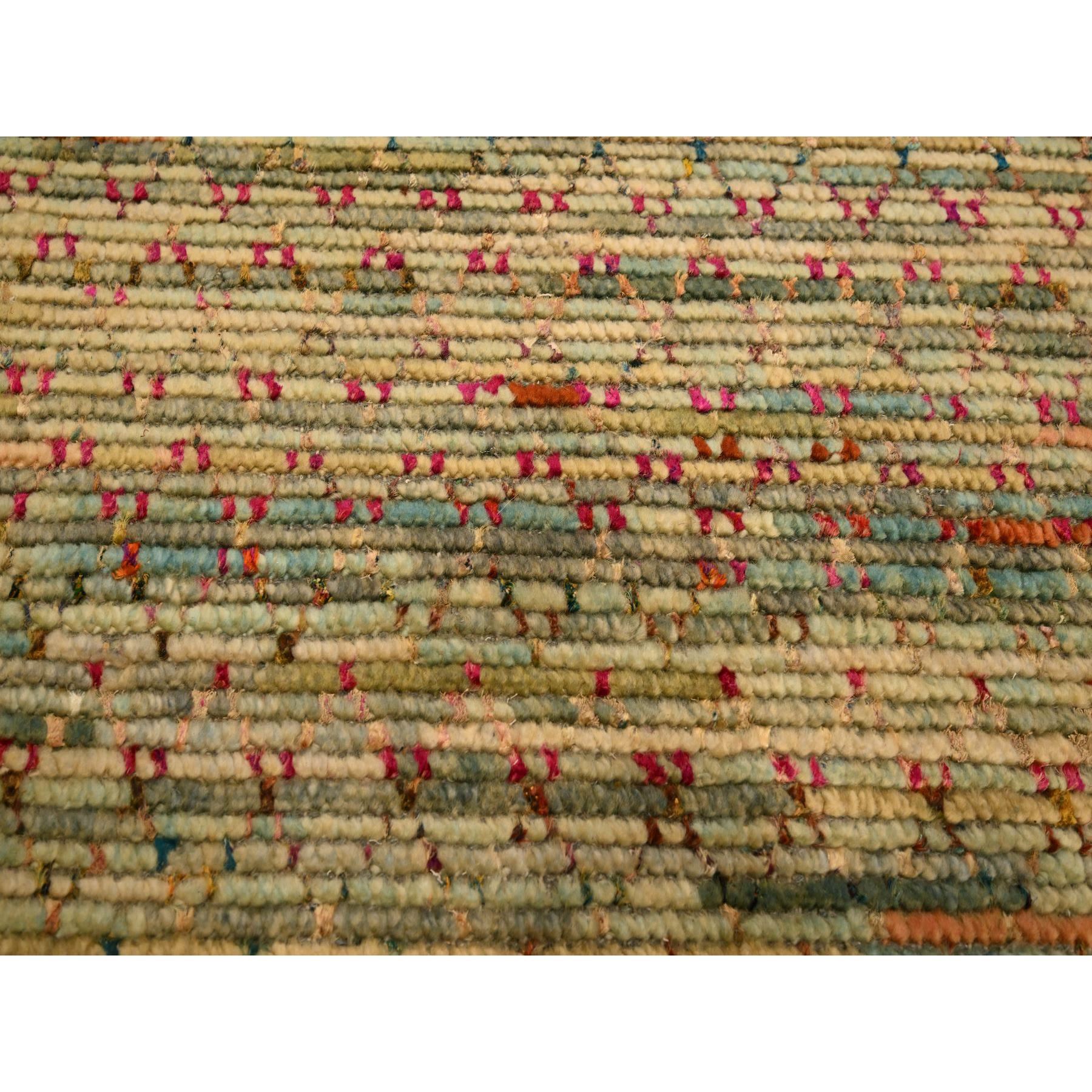 9'1"x12'2" Beige, Wool and Sari Silk with Textured Weave, Modern Design, Hand Knotted, Oriental Rug Sh76173