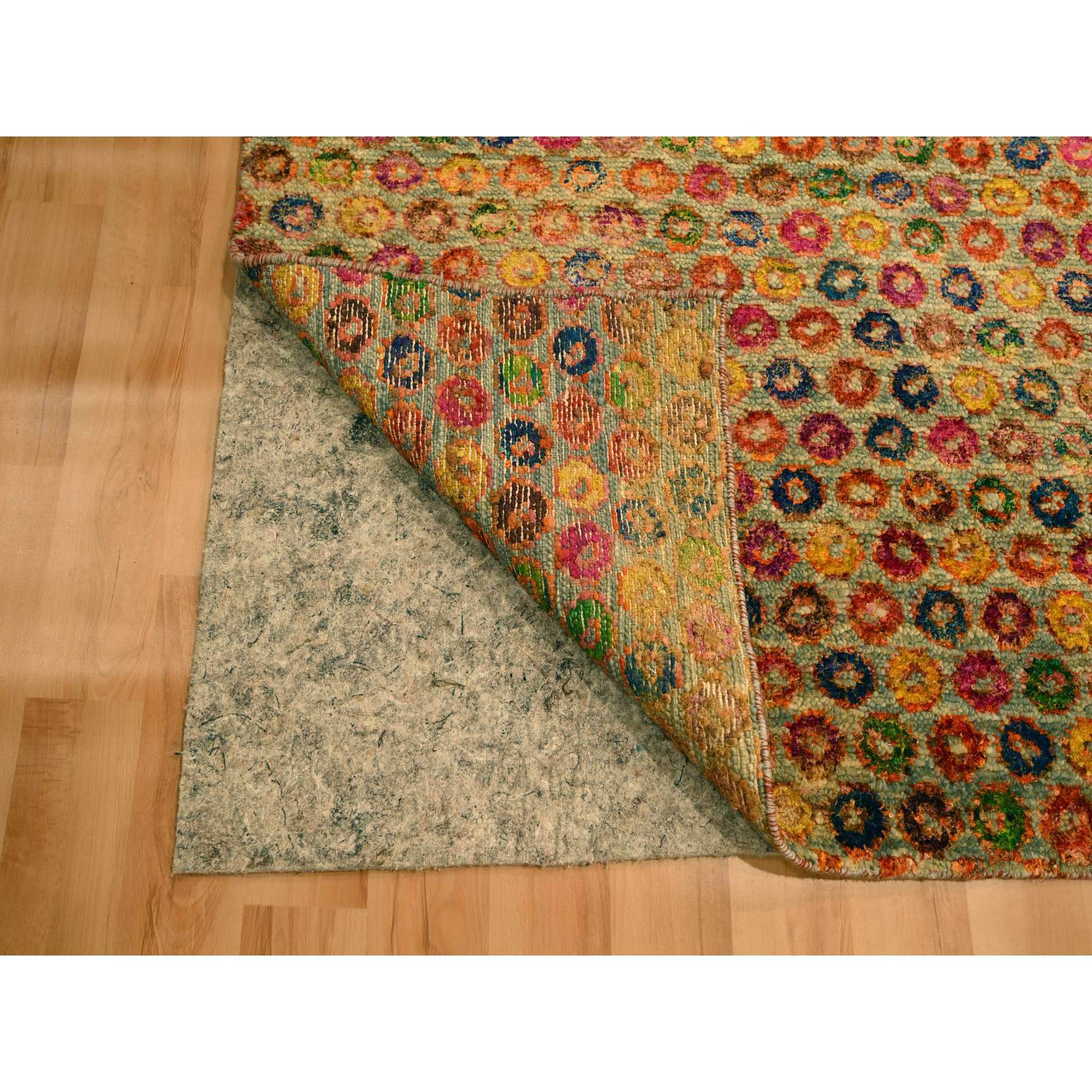 10'2"x14' Golden Yellow, THE BUTTONS, Wool and Sari Silk, Hand Knotted, Soft to the Touch, Oriental Rug Sh76174