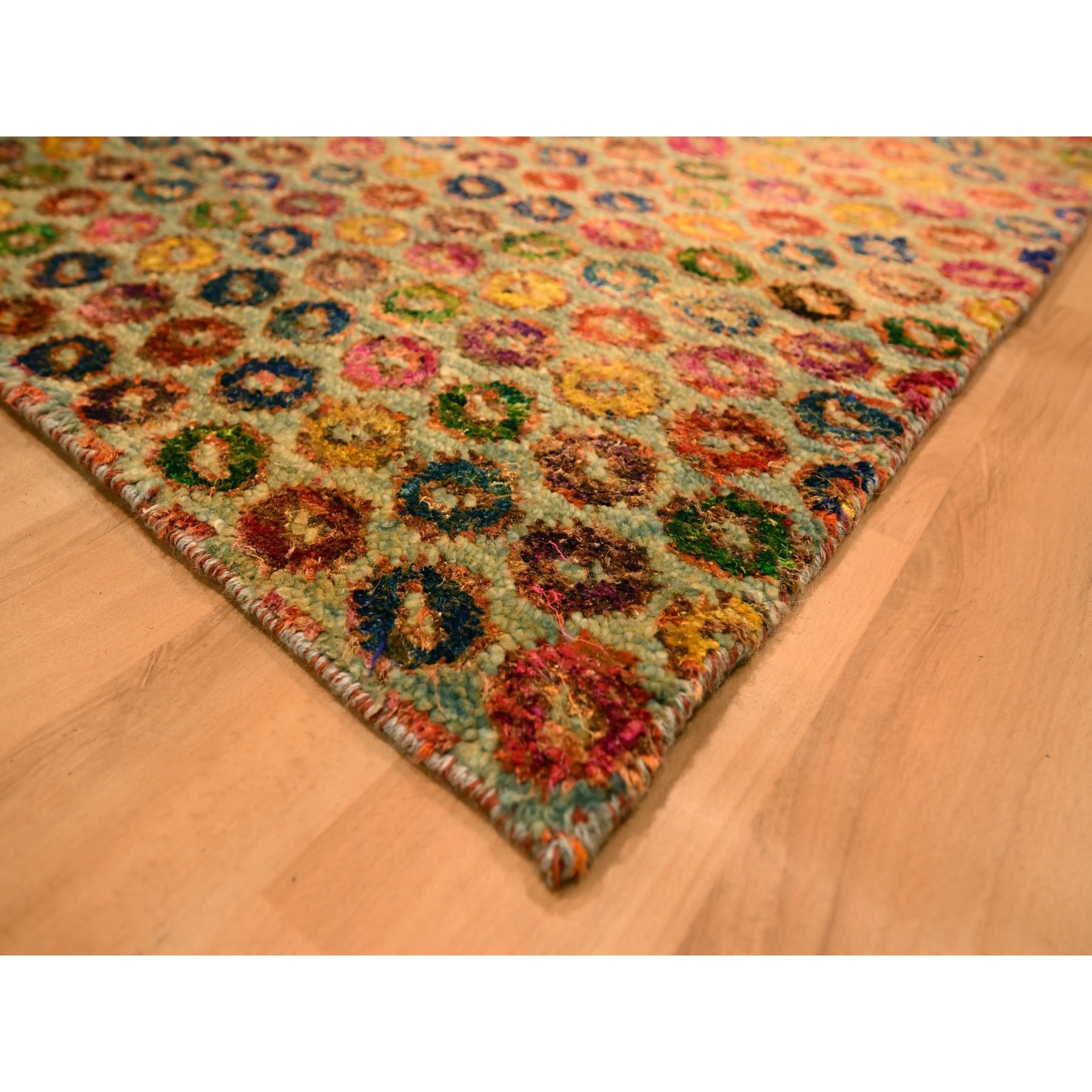 10'2"x14' Golden Yellow, THE BUTTONS, Wool and Sari Silk, Hand Knotted, Soft to the Touch, Oriental Rug Sh76174