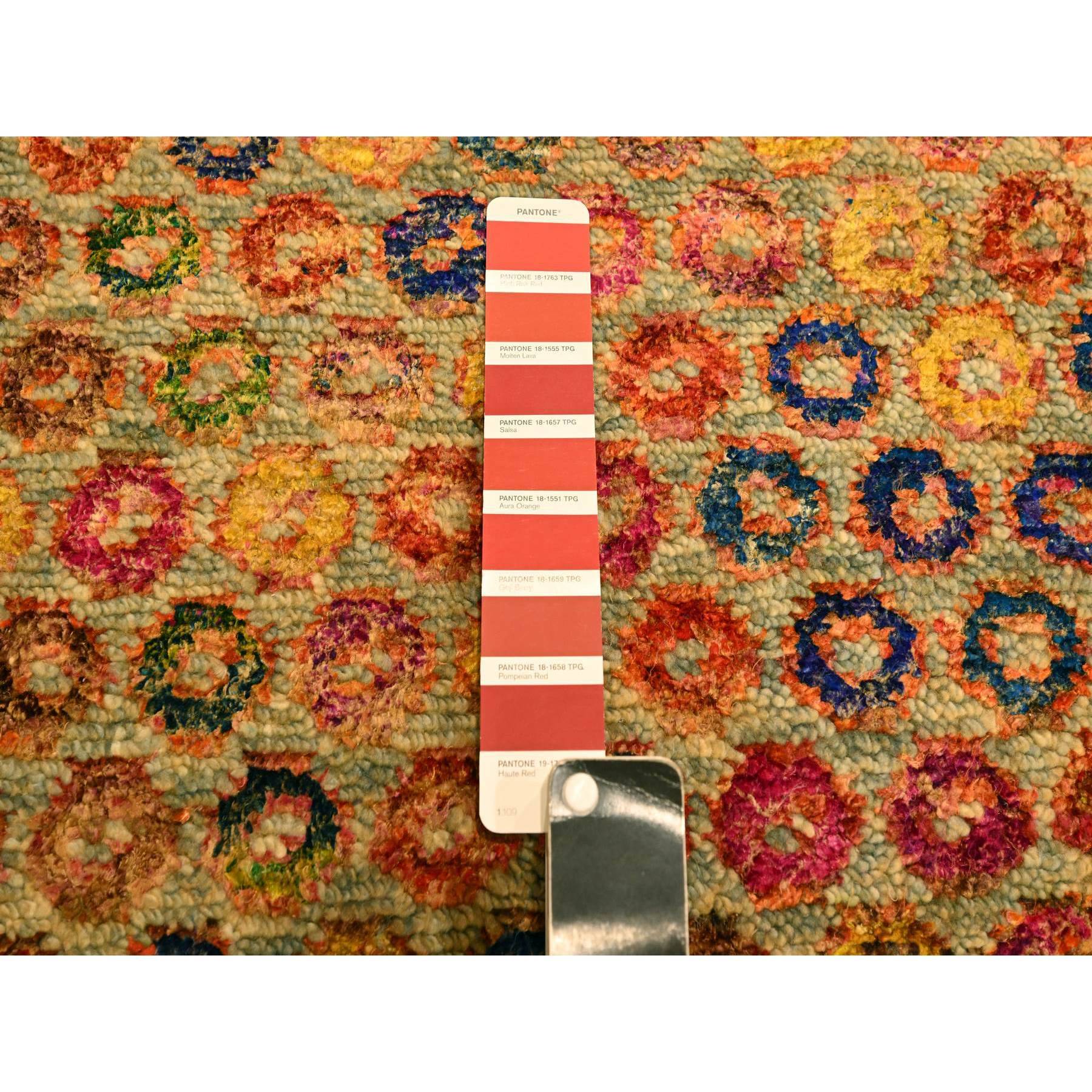 10'2"x14' Golden Yellow, THE BUTTONS, Wool and Sari Silk, Hand Knotted, Soft to the Touch, Oriental Rug Sh76174