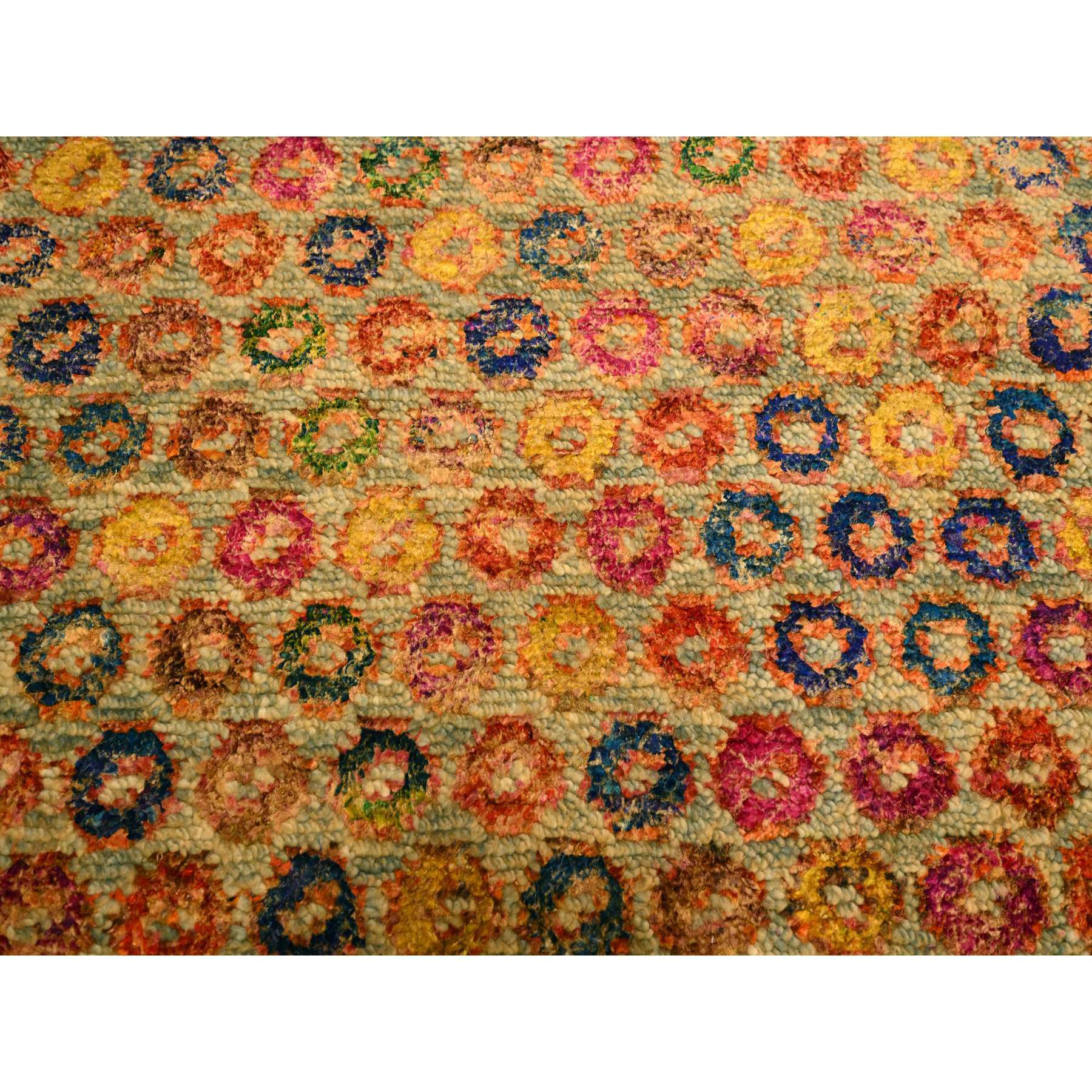 10'2"x14' Golden Yellow, THE BUTTONS, Wool and Sari Silk, Hand Knotted, Soft to the Touch, Oriental Rug Sh76174