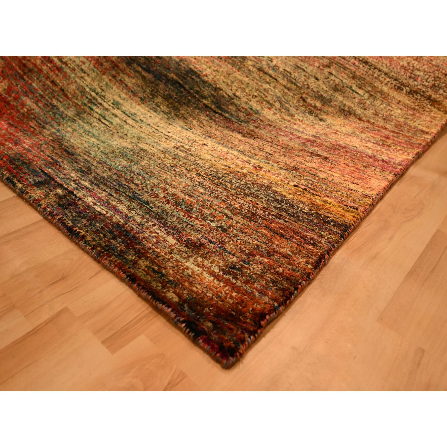 9'x12' Sunset Colors, Modern Design, Pure Sari Silk, Soft to the Touch, Hand Knotted, Oriental Rug Sh76175