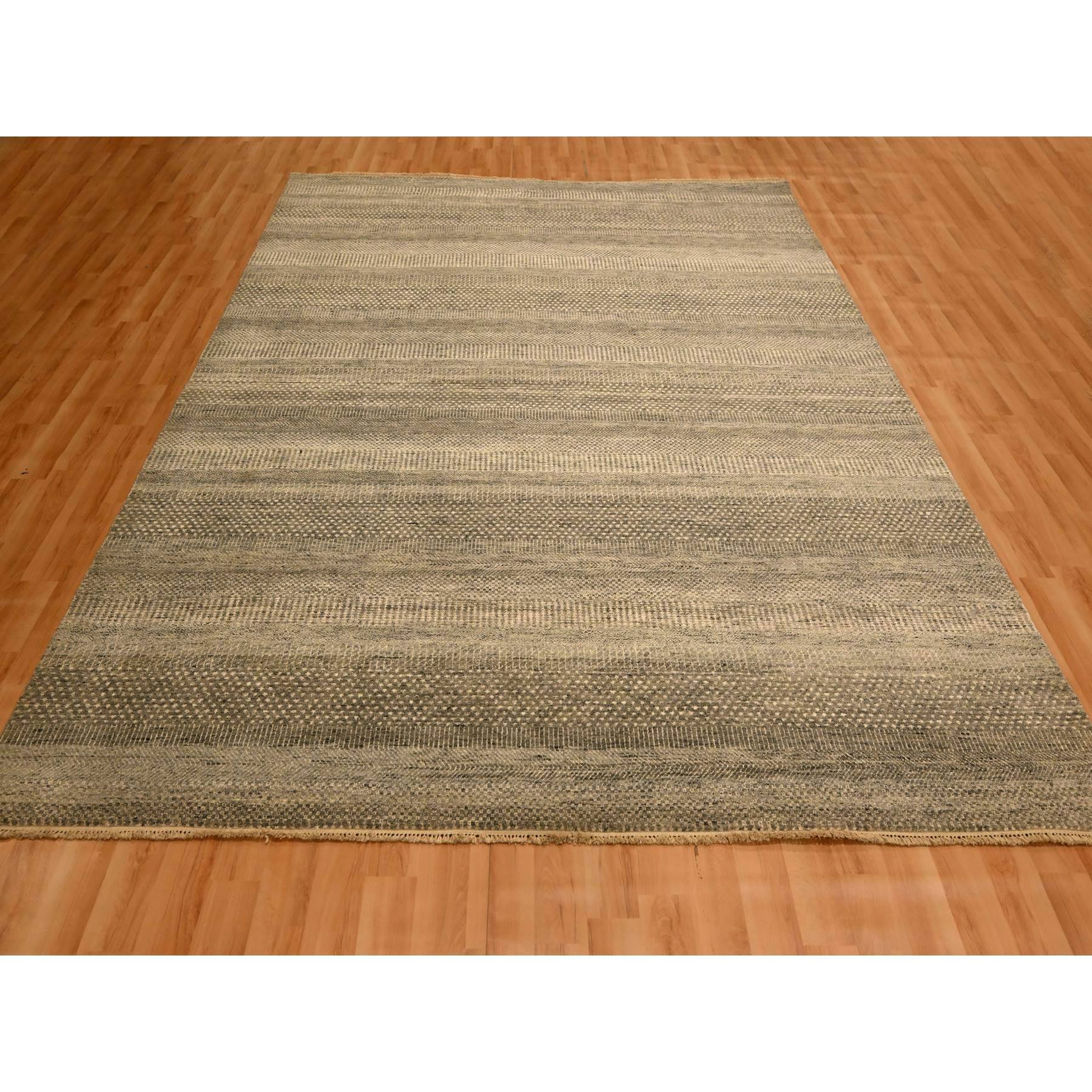 8'x10'3" Stone Gray, Modern Grass Design, Undyed Natural Wool, Tone on Tone, Hand Knotted, Oriental Rug Sh76178