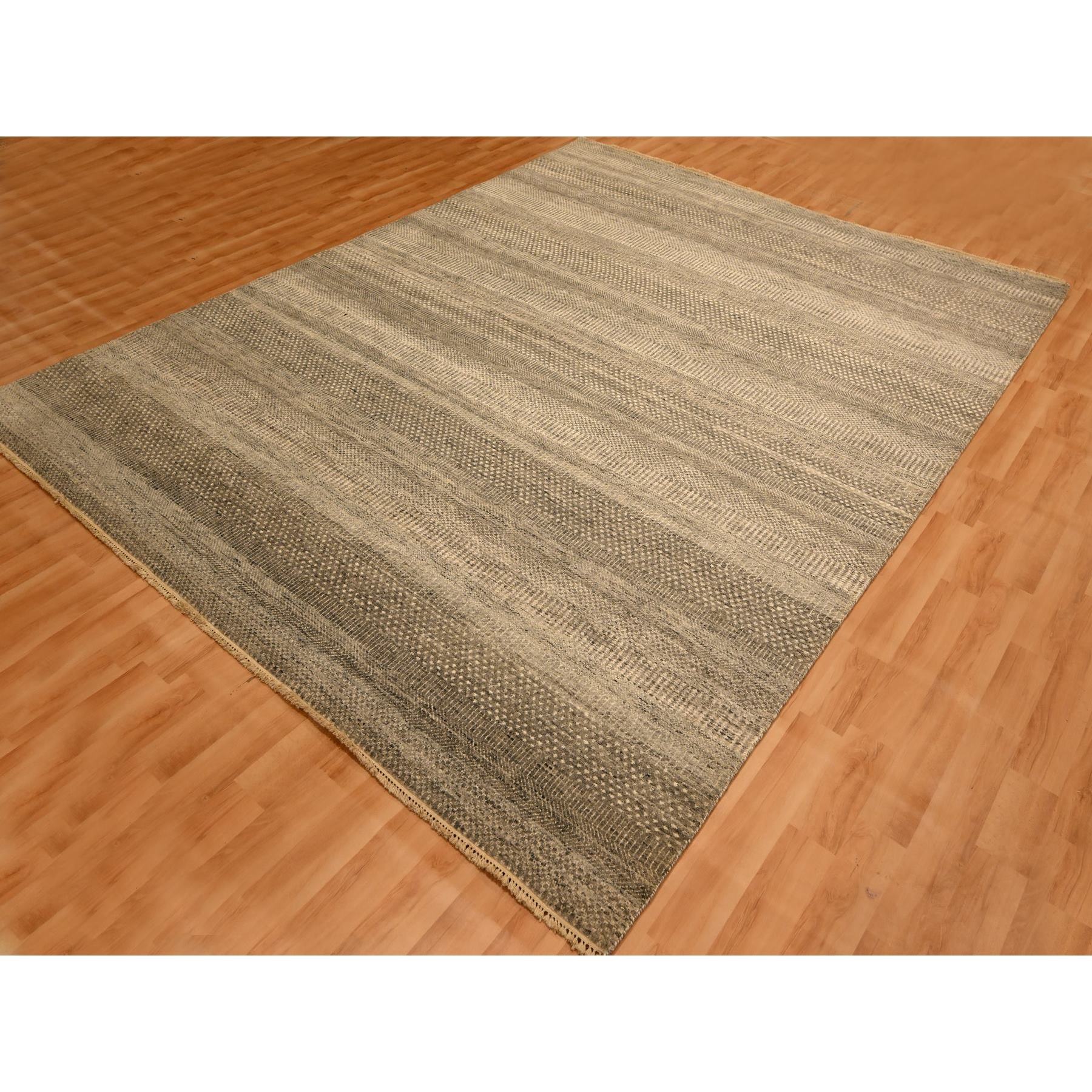 8'x10'3" Stone Gray, Modern Grass Design, Undyed Natural Wool, Tone on Tone, Hand Knotted, Oriental Rug Sh76178