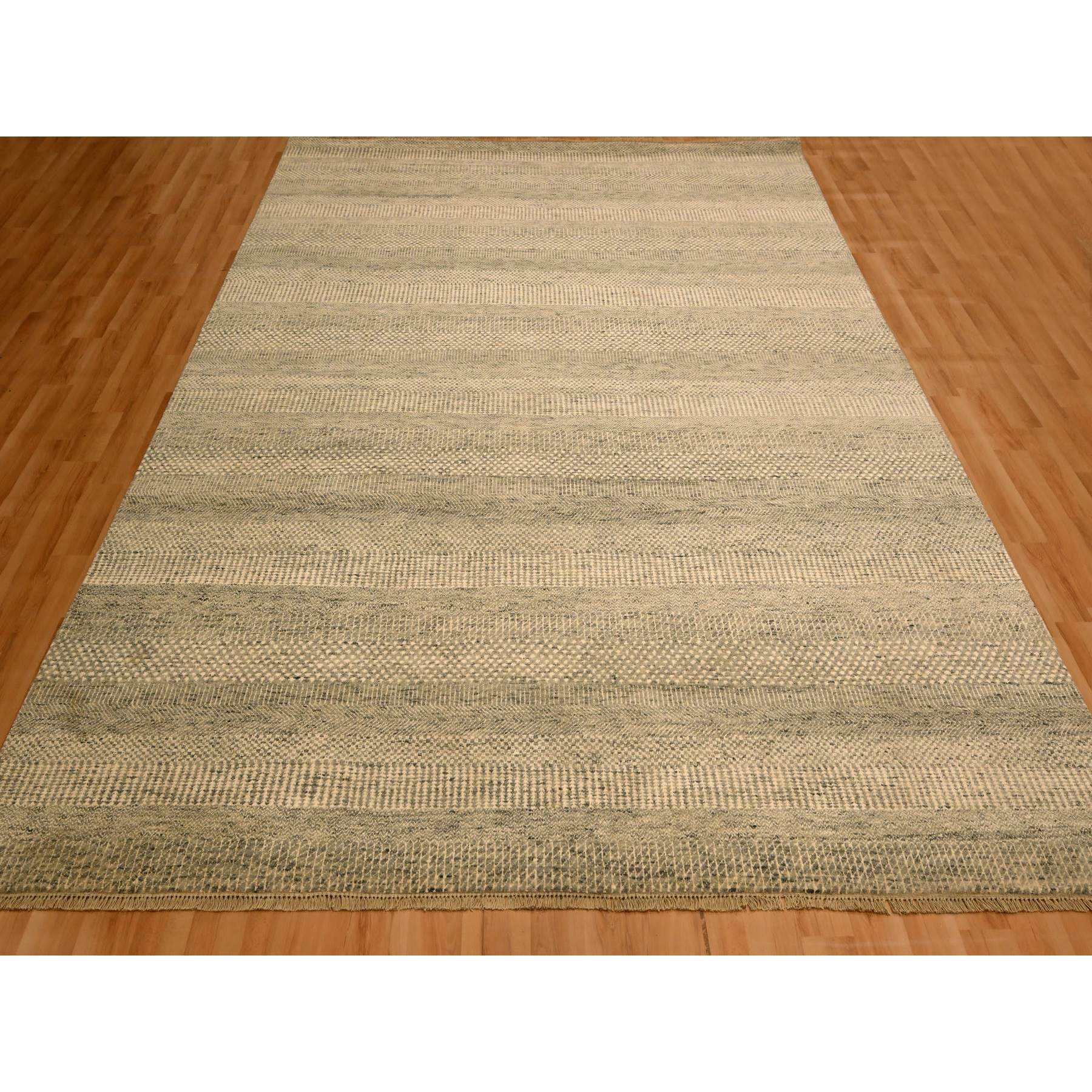 7'10"x10'7" Khaki Brown, Modern Grass Design, Undyed Natural Wool, Tone on Tone, Hand Knotted, Oriental Rug Sh76179
