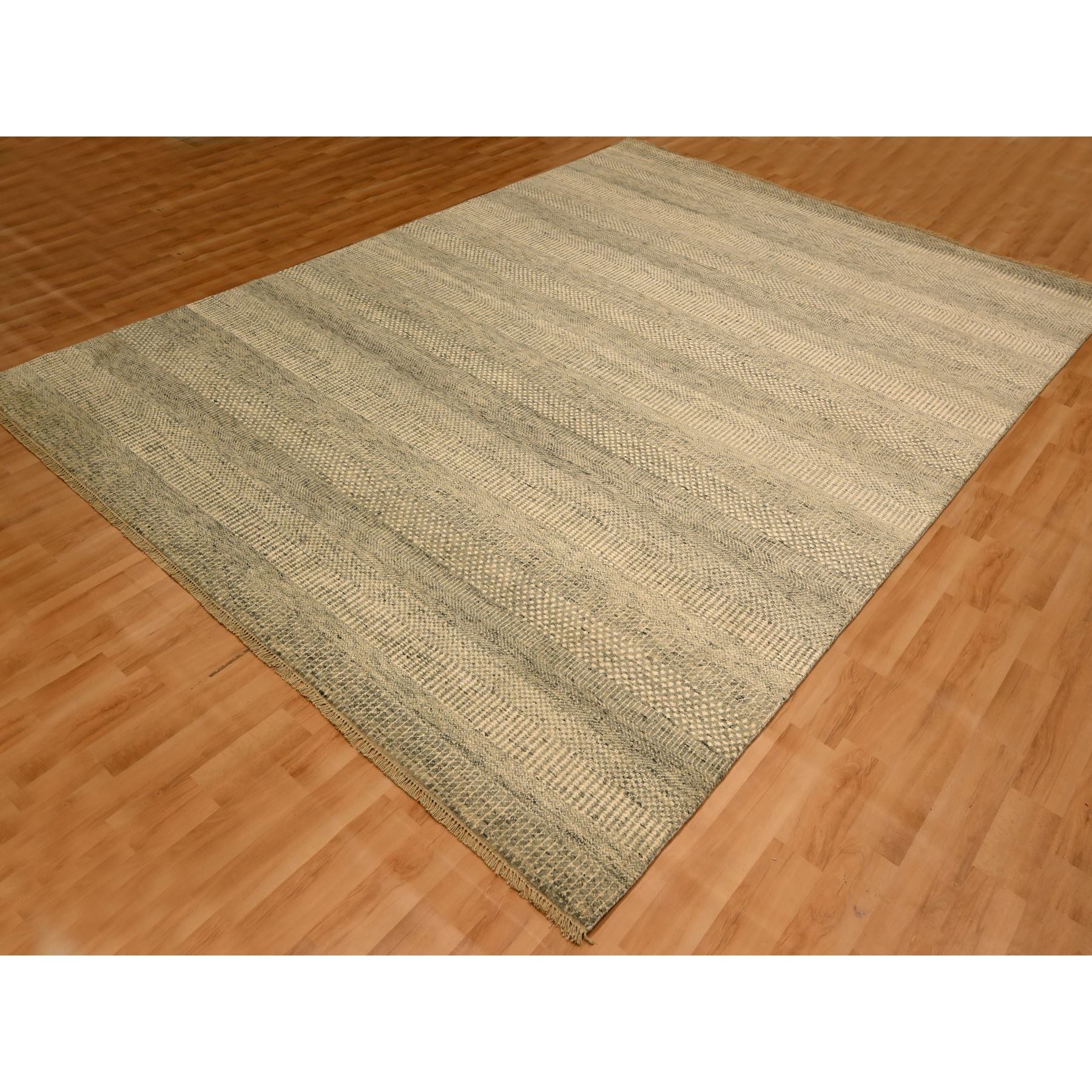 7'10"x10'7" Khaki Brown, Modern Grass Design, Undyed Natural Wool, Tone on Tone, Hand Knotted, Oriental Rug Sh76179