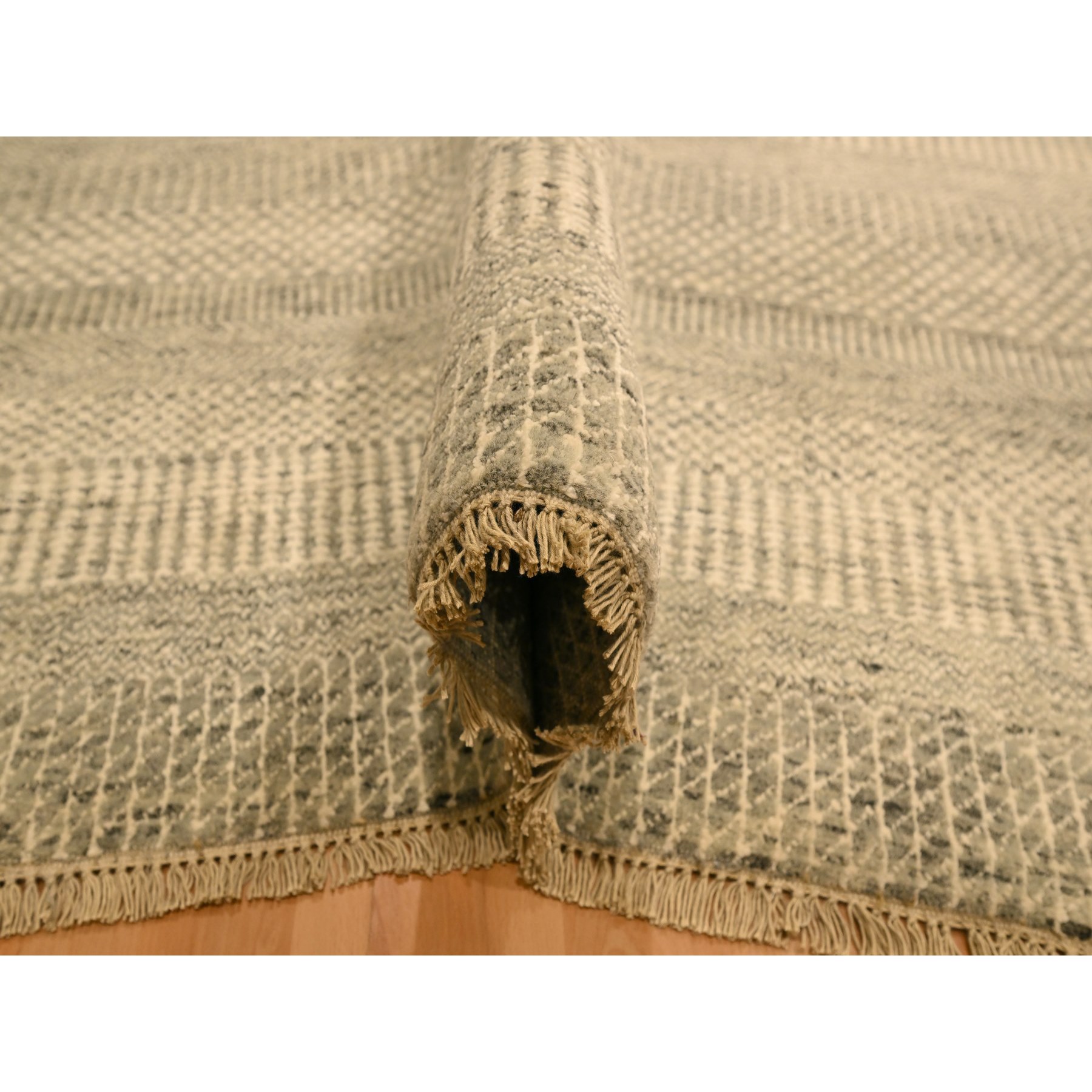 7'10"x10'7" Khaki Brown, Modern Grass Design, Undyed Natural Wool, Tone on Tone, Hand Knotted, Oriental Rug Sh76179