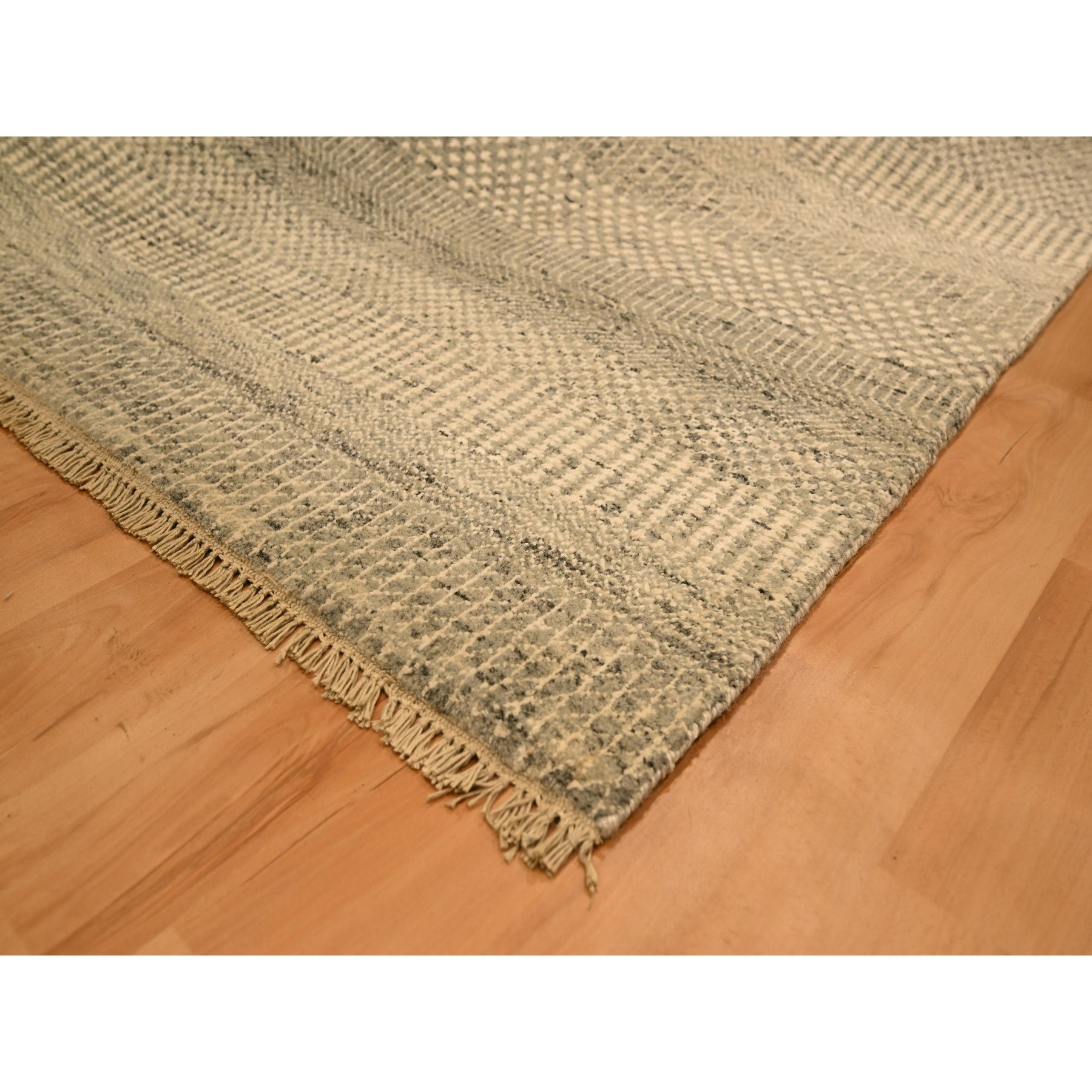 7'10"x10'7" Khaki Brown, Modern Grass Design, Undyed Natural Wool, Tone on Tone, Hand Knotted, Oriental Rug Sh76179