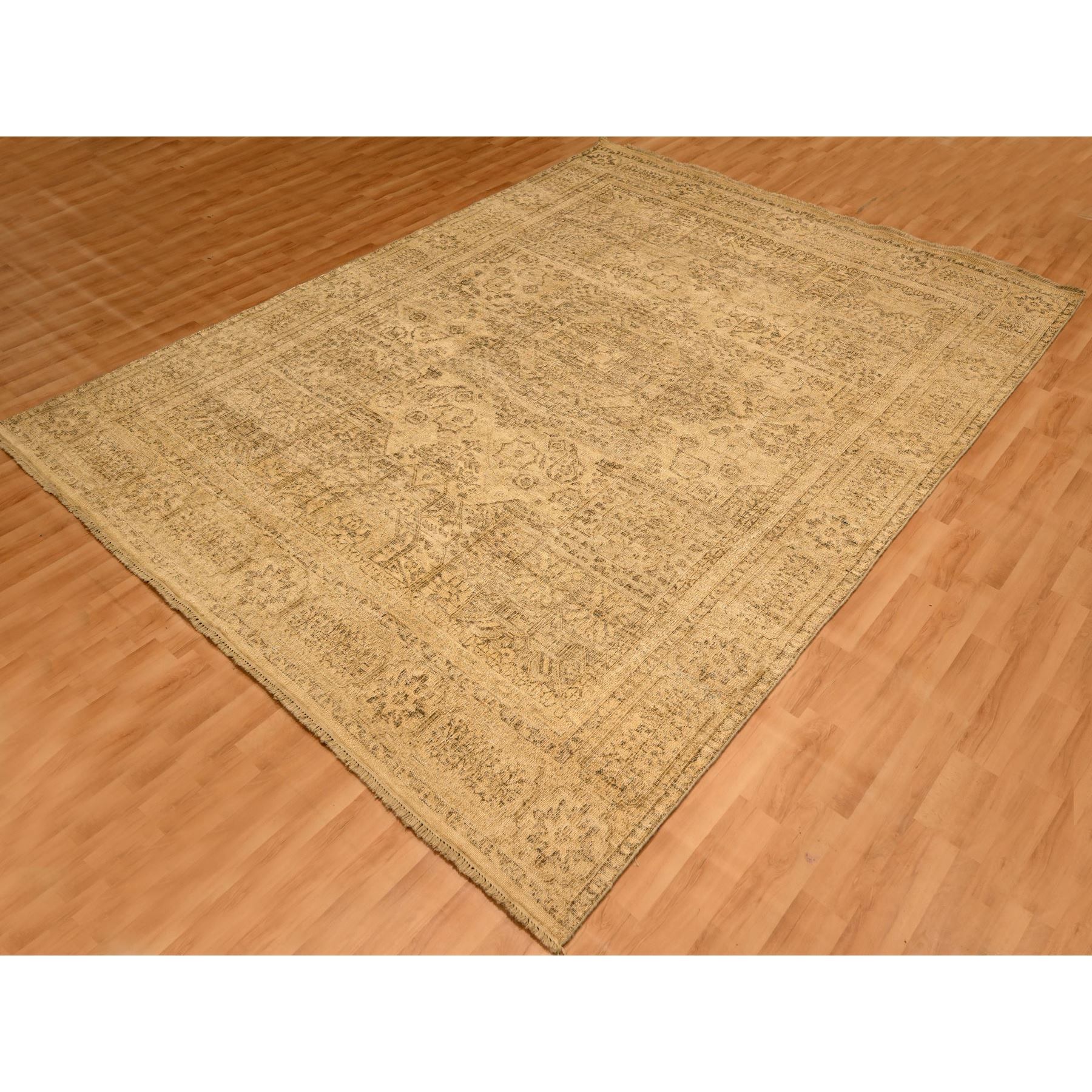 7'9"x10'3" Ecru Brown, Mamluk Design, Tone on Tone, Zero Pile, Hand Knotted, Pure Wool, Oriental Rug Sh76180