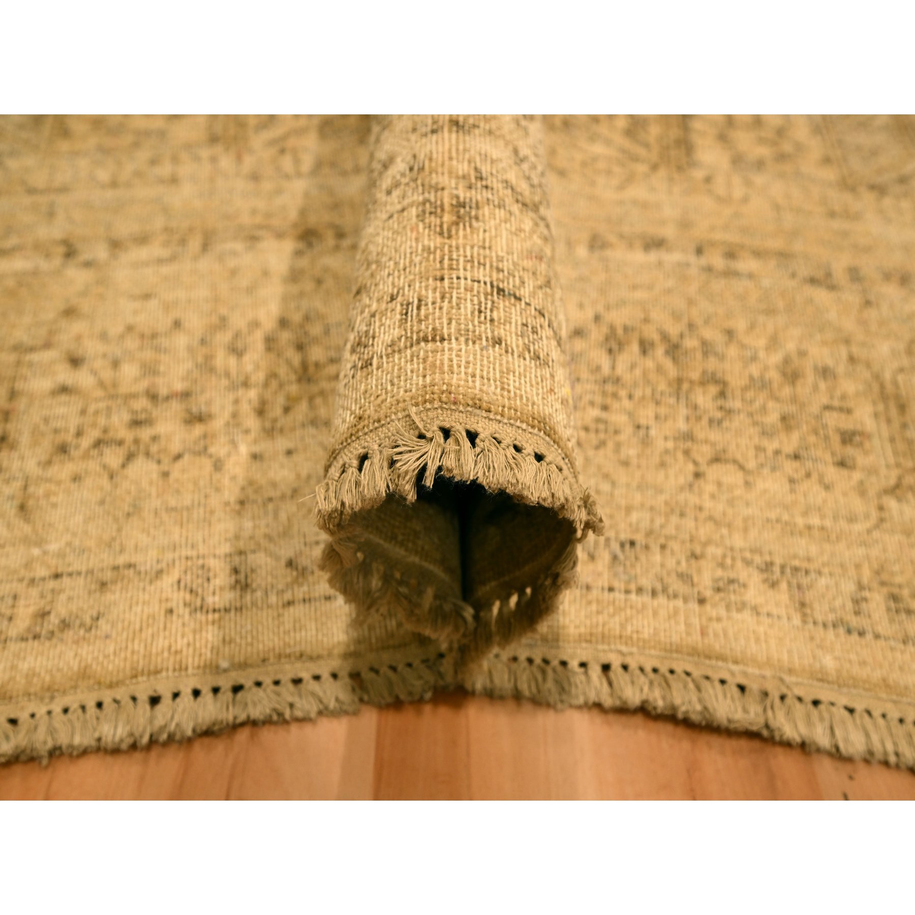 7'9"x10'3" Ecru Brown, Mamluk Design, Tone on Tone, Zero Pile, Hand Knotted, Pure Wool, Oriental Rug Sh76180