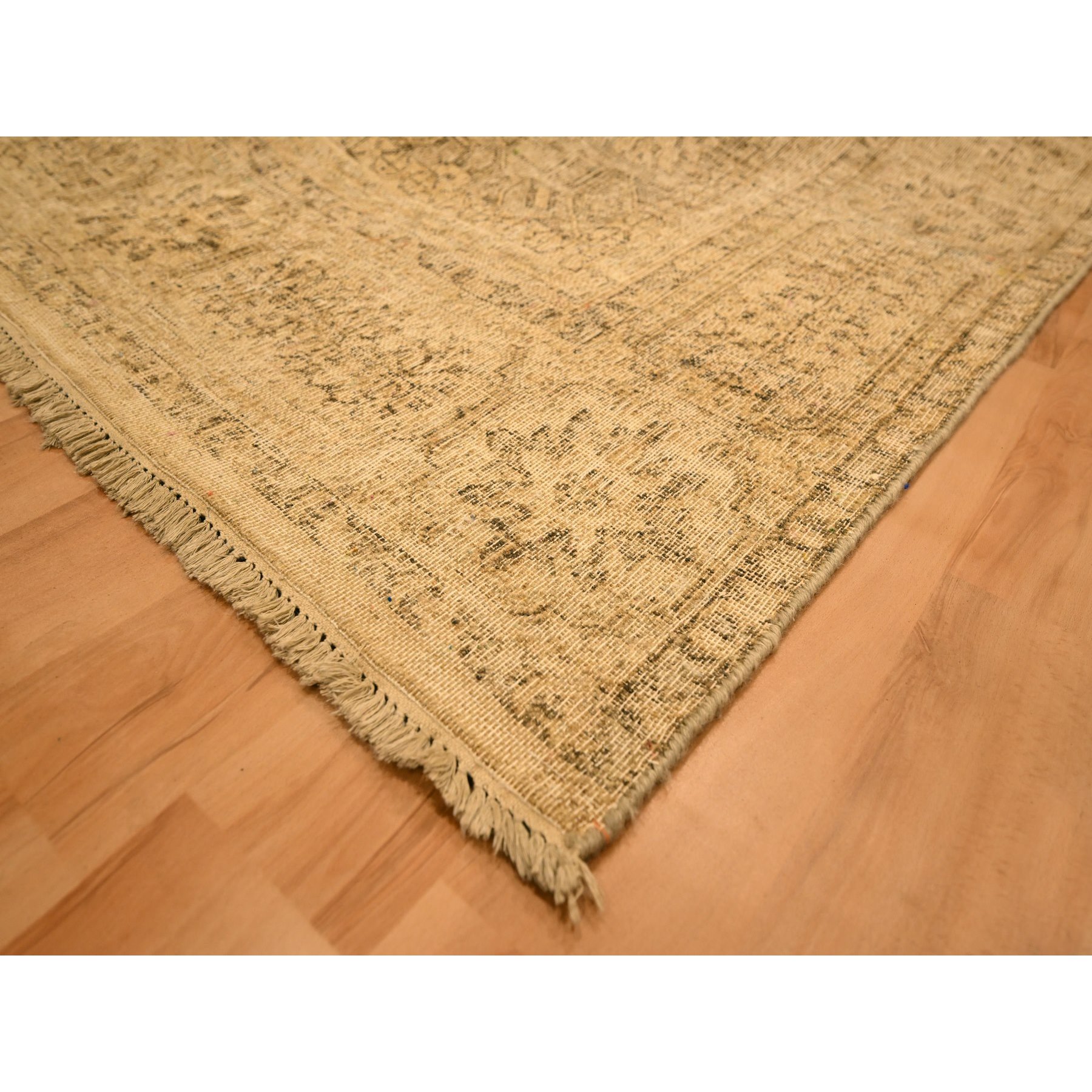 7'9"x10'3" Ecru Brown, Mamluk Design, Tone on Tone, Zero Pile, Hand Knotted, Pure Wool, Oriental Rug Sh76180