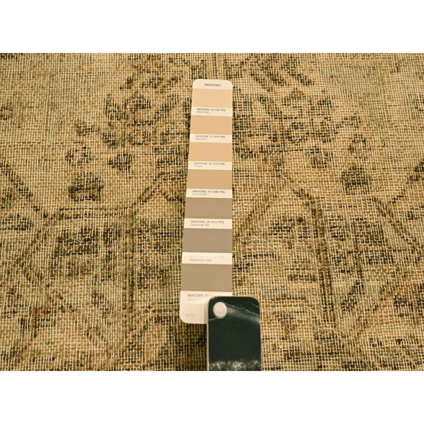 7'9"x10'3" Ecru Brown, Mamluk Design, Tone on Tone, Zero Pile, Hand Knotted, Pure Wool, Oriental Rug Sh76180