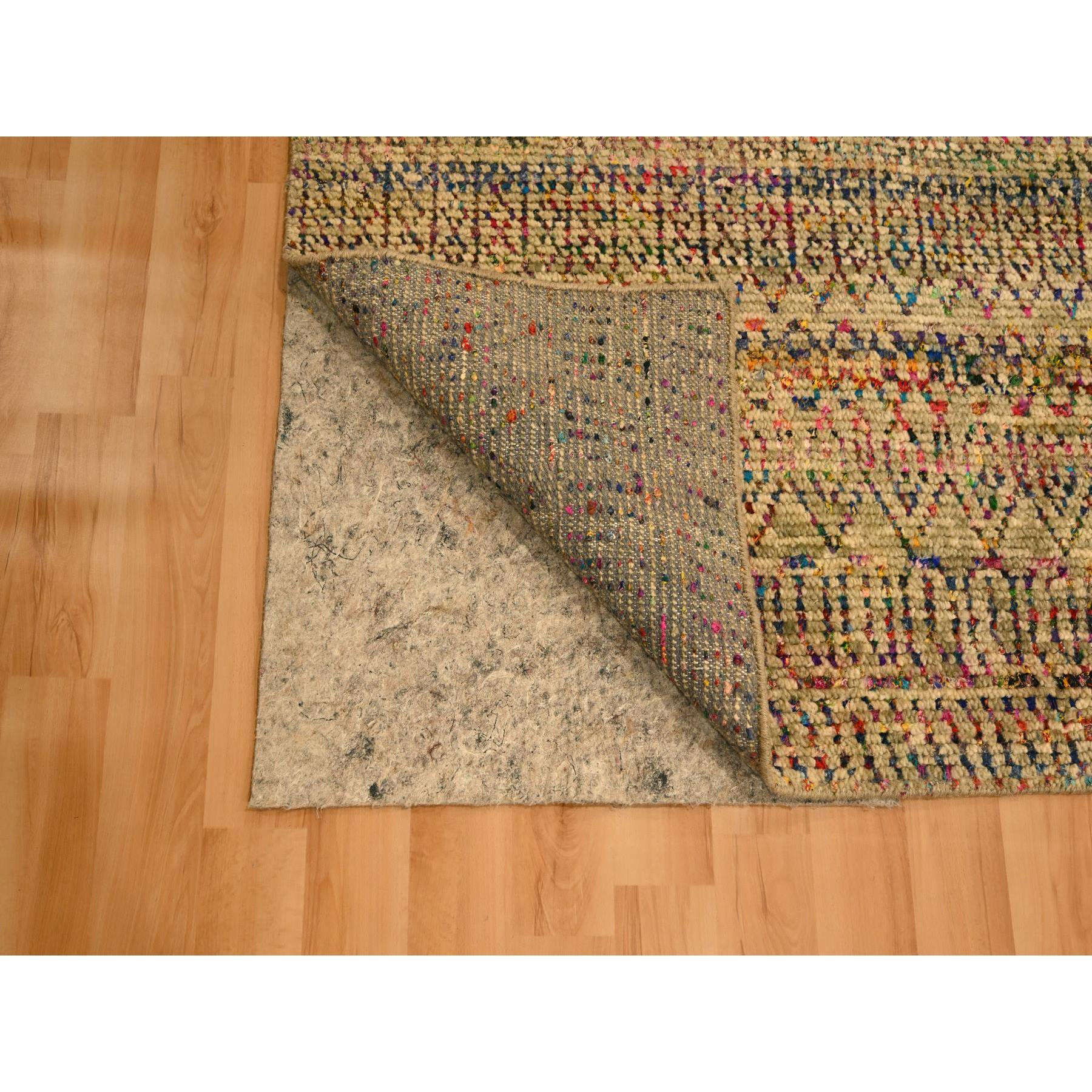 9'x12'3" Burlywood Brown, Sari Silk and Wool, Repetitive Line and Geometric Design, Hand Knotted, Oriental, Rug Sh76181
