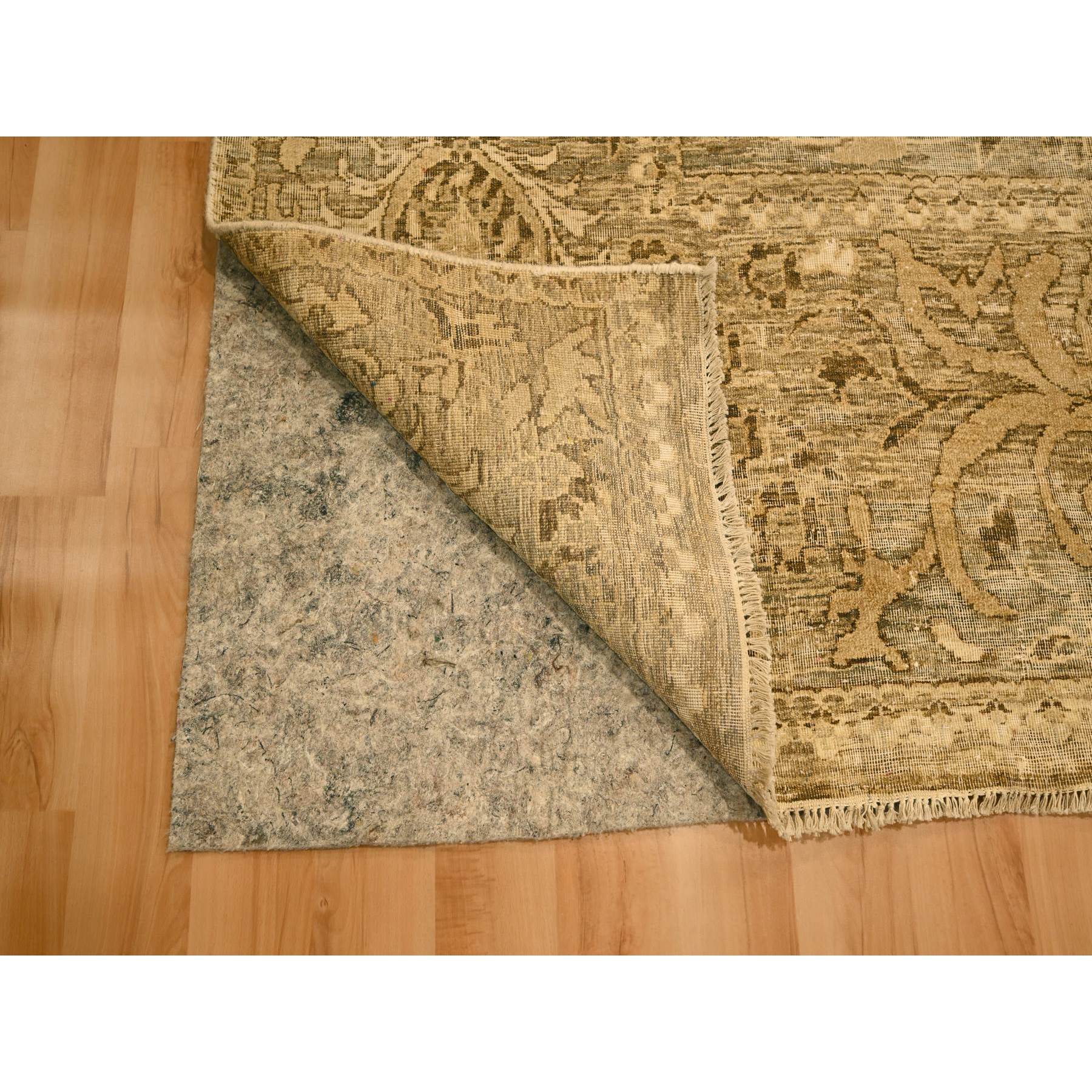 8'9"x11'10" Earth Tone Colors, Tone on Tone, Zero Pile, Distressed, Shaved Low with Suzani Design, Hand Knotted, 100% Wool, Oriental Rug Sh76182