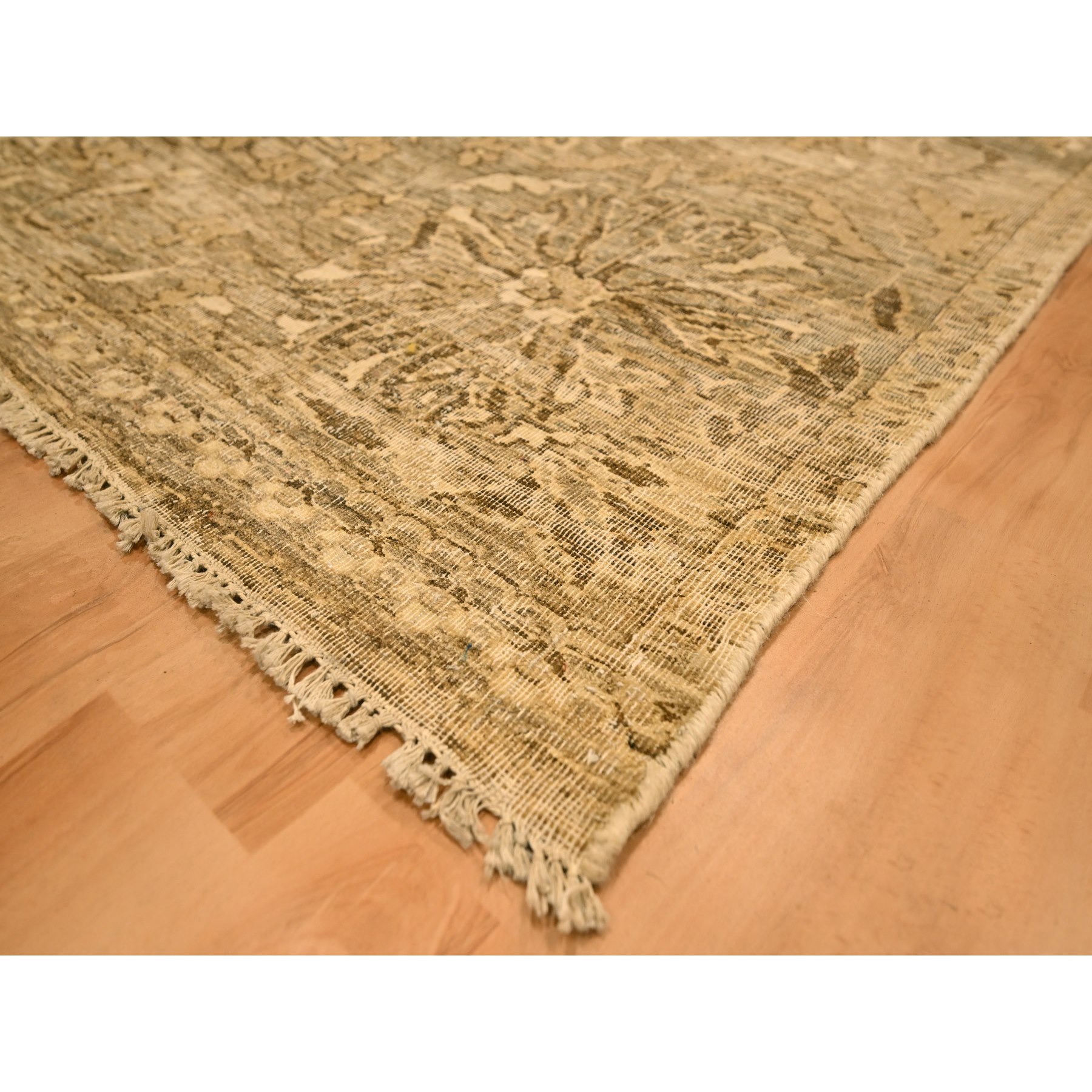 8'9"x11'10" Earth Tone Colors, Tone on Tone, Zero Pile, Distressed, Shaved Low with Suzani Design, Hand Knotted, 100% Wool, Oriental Rug Sh76182