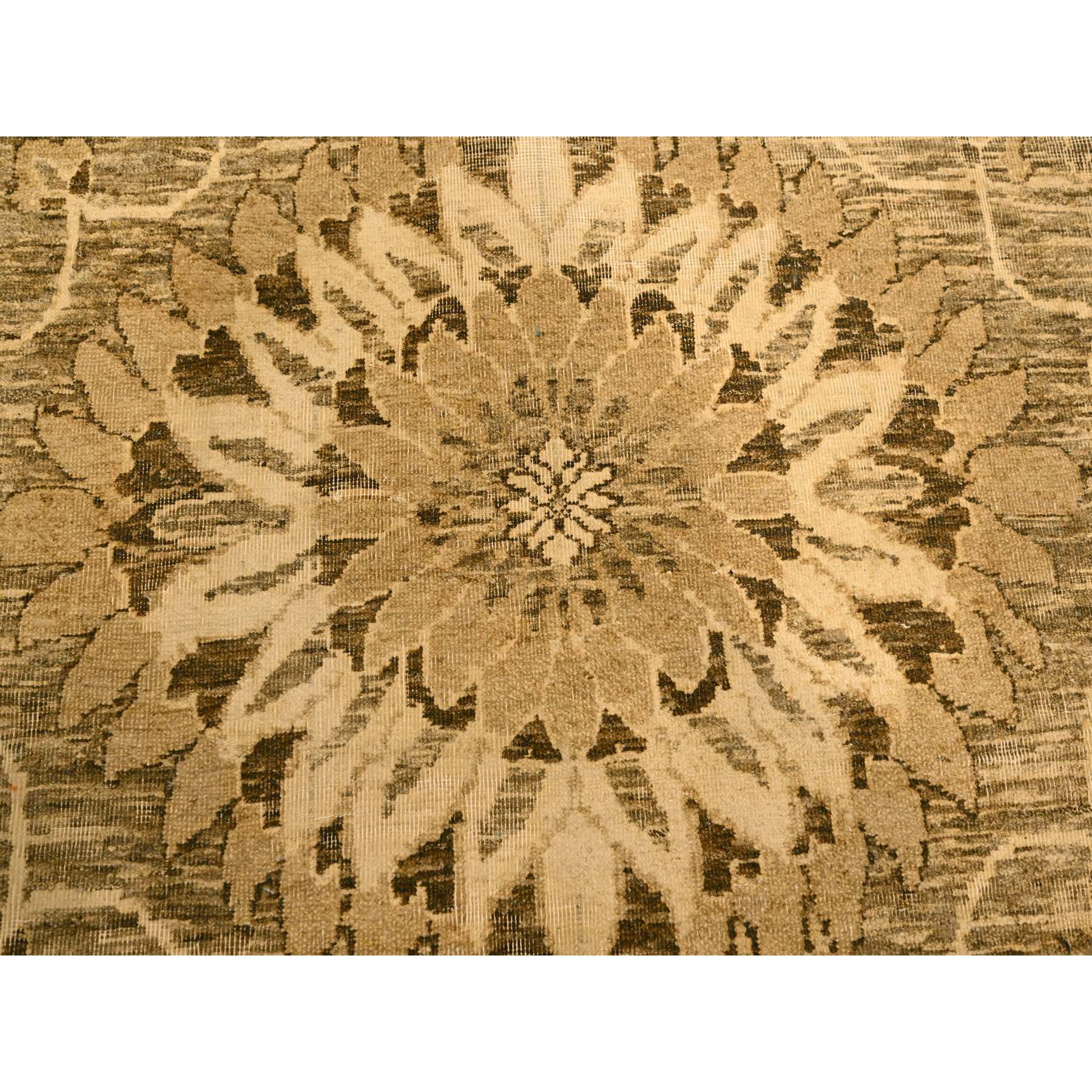 8'9"x11'10" Earth Tone Colors, Tone on Tone, Zero Pile, Distressed, Shaved Low with Suzani Design, Hand Knotted, 100% Wool, Oriental Rug Sh76182