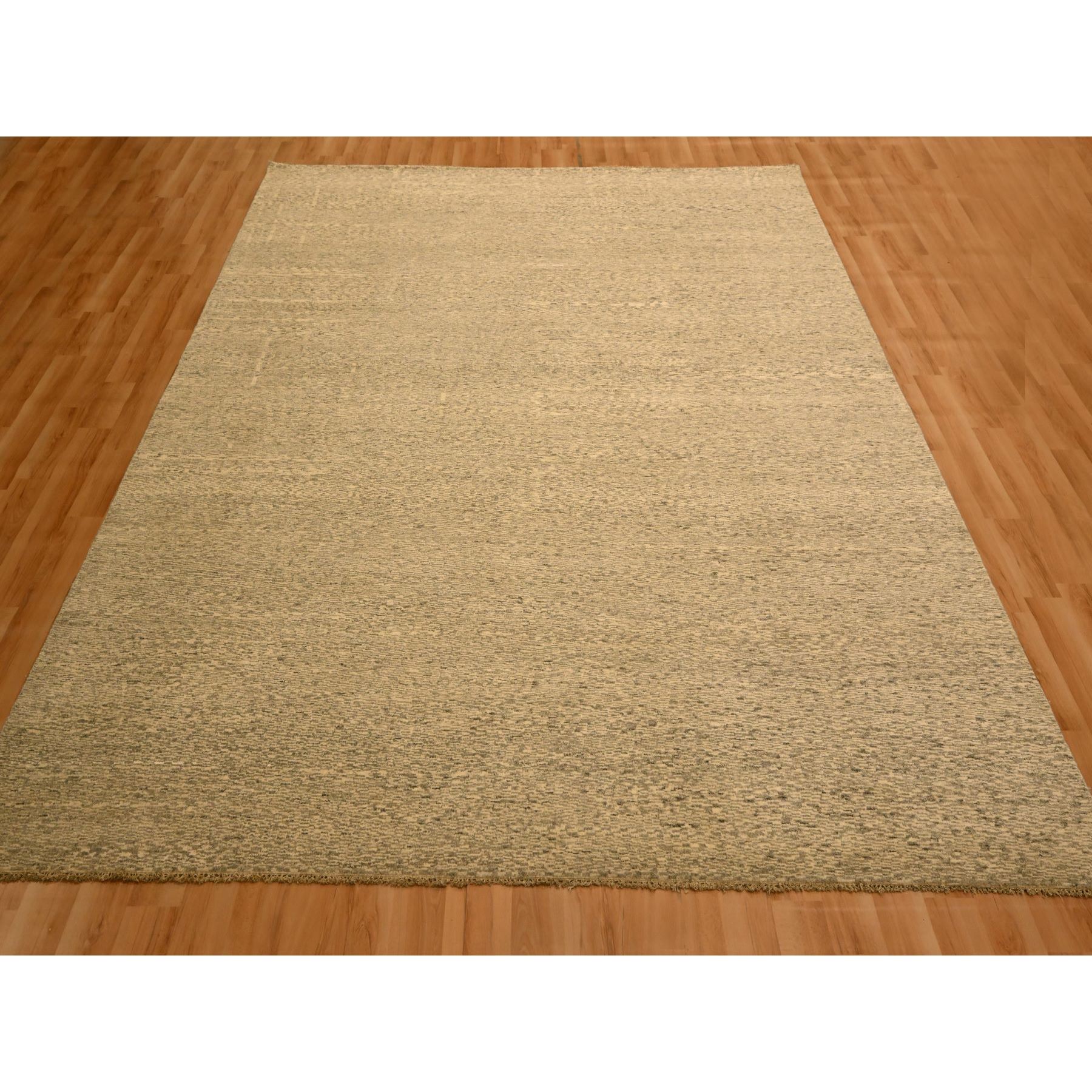 7'9"x9'7" Beige, Tone on Tone, Undyed Natural Wool, Grass Design, Hand Knotted, Oriental Rug Sh76183