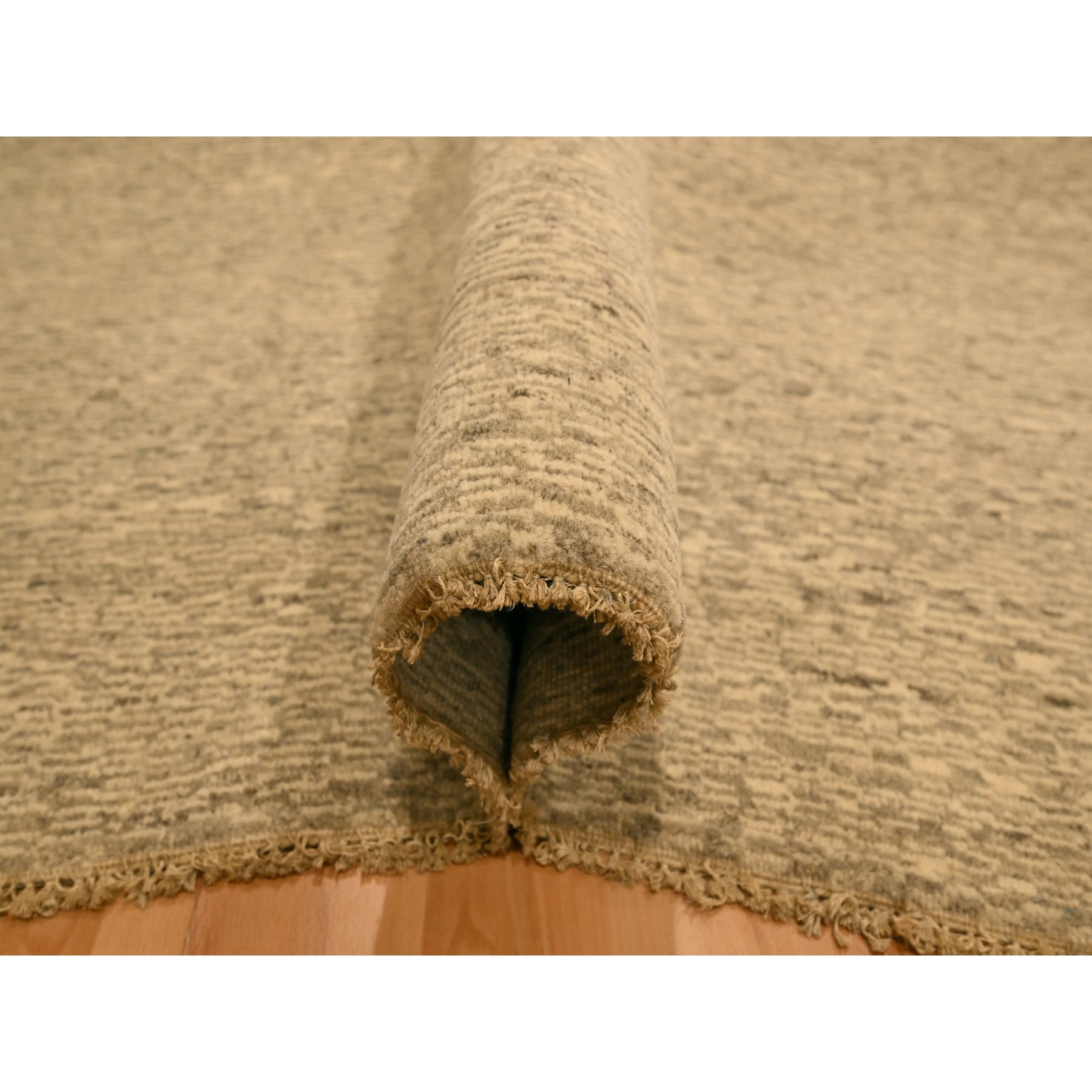 7'9"x9'7" Beige, Tone on Tone, Undyed Natural Wool, Grass Design, Hand Knotted, Oriental Rug Sh76183