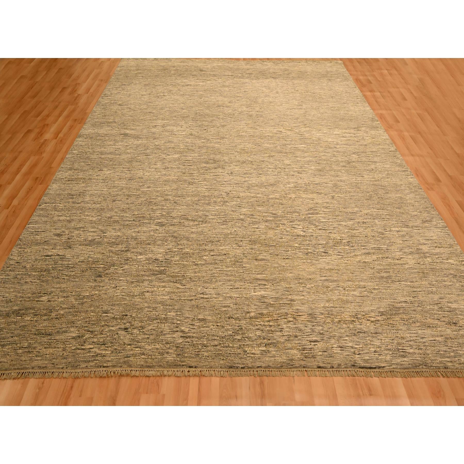 8'10"x11'10"  Khaki Brown, Plain Solid Design, Undyed Natural Wool, Tone on Tone, Hand Knotted, Oriental Rug Sh76185