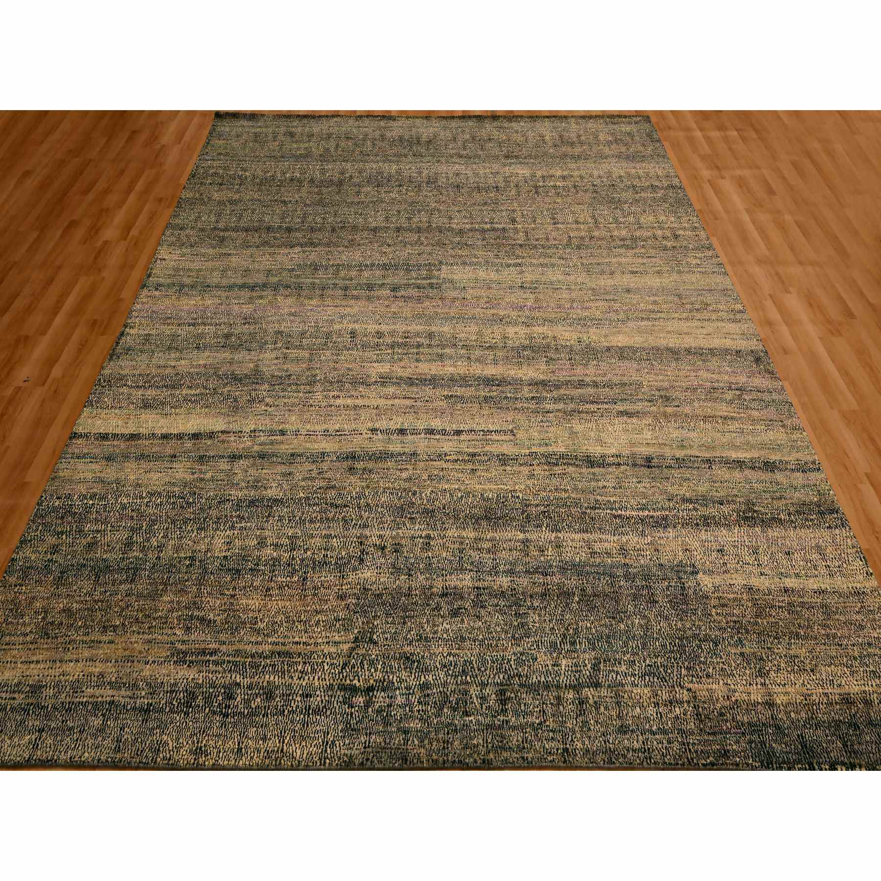 8'x10'2" Beaver Brown, Obscured Pattern Grass Design, Sari Silk, Hand Knotted, Oriental Rug Sh76186