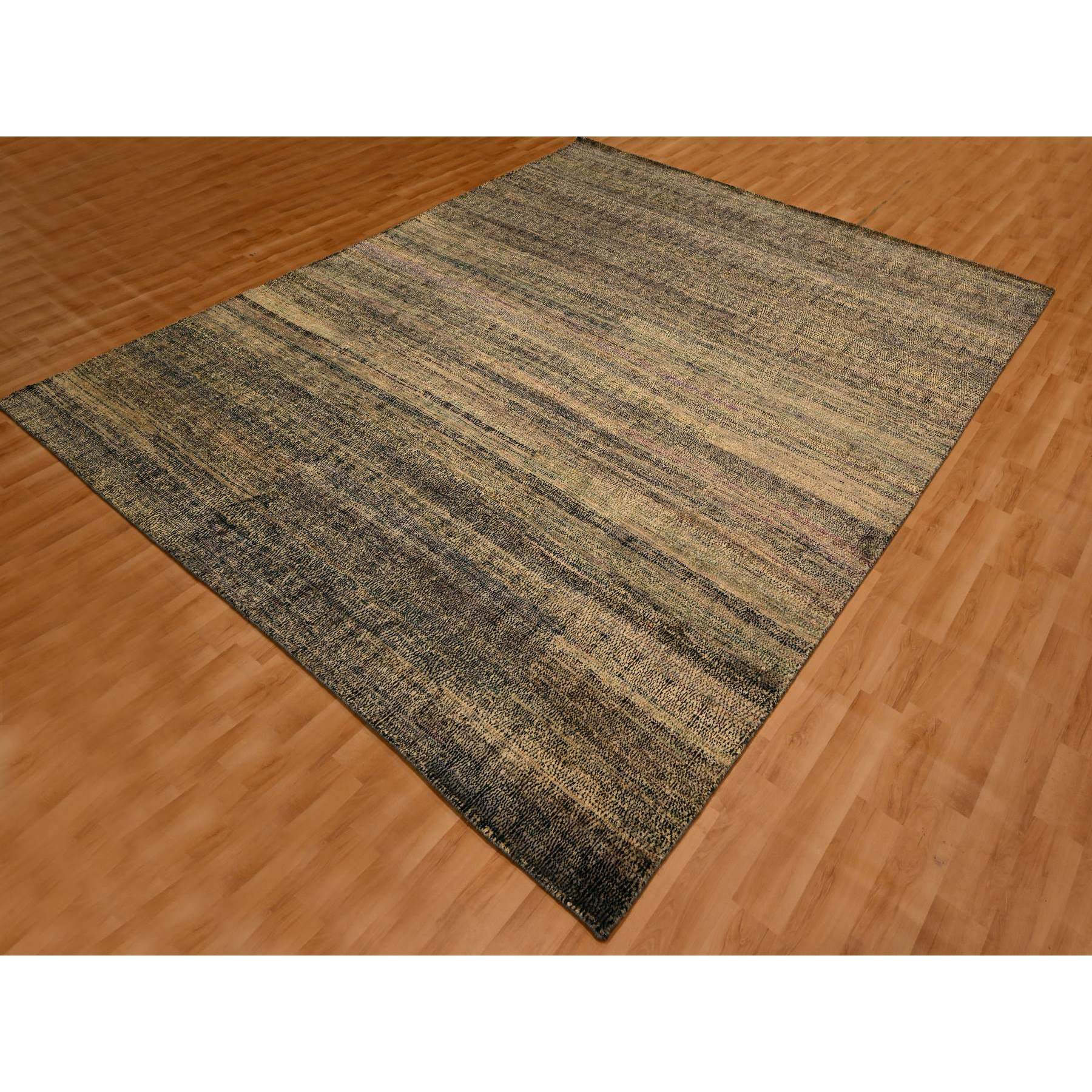 8'x10'2" Beaver Brown, Obscured Pattern Grass Design, Sari Silk, Hand Knotted, Oriental Rug Sh76186